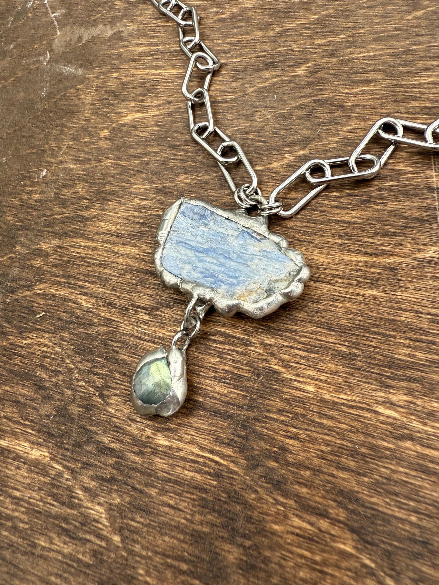 Labradorite + Kyanite Triangle Statement Necklace | Soft Soldered Gemstone Alchemy for the Whimsigoth Babe