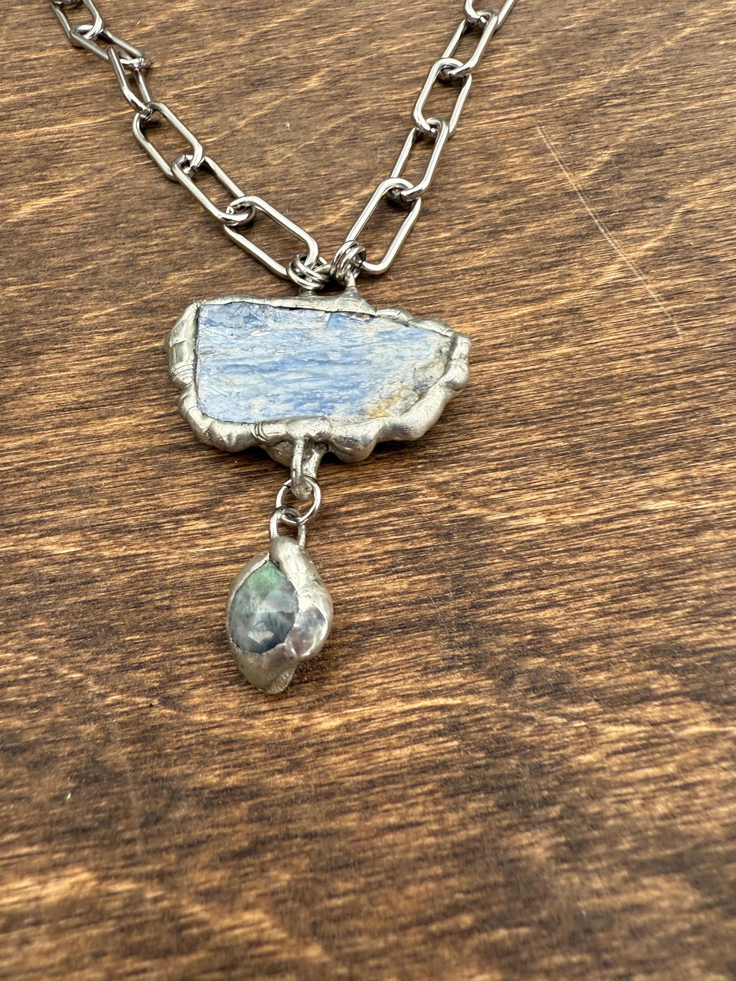 Labradorite + Kyanite Triangle Statement Necklace | Soft Soldered Gemstone Alchemy for the Whimsigoth Babe