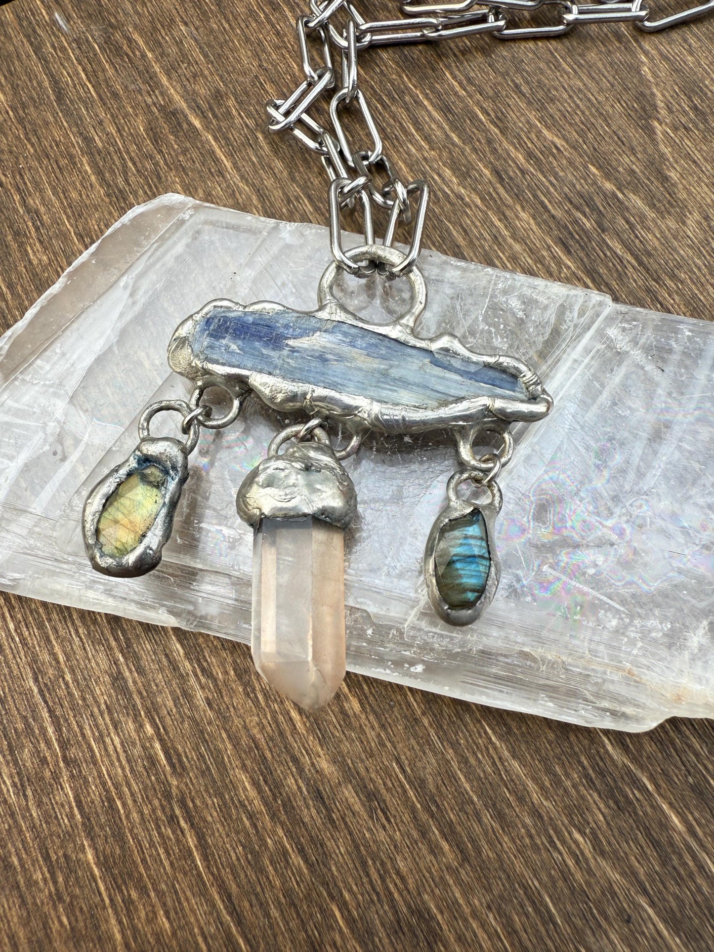 Kyanite, Labradorite + Tangerine Quartz Statement Necklace | Soft Soldered Gemstone Alchemy for the Whimsigoth Babe