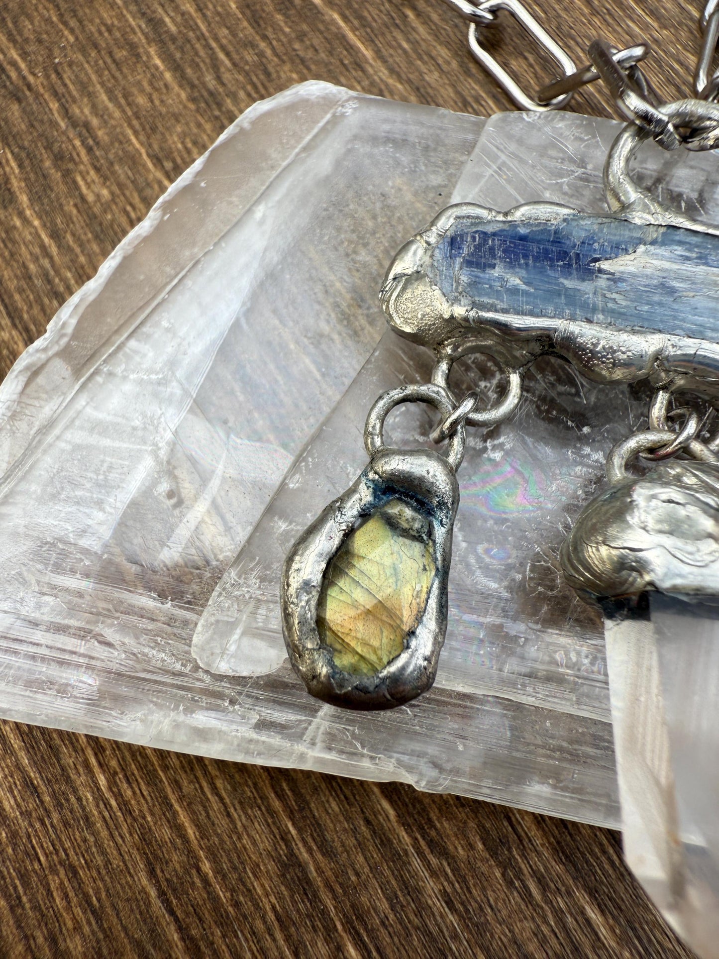 Kyanite, Labradorite + Tangerine Quartz Statement Necklace | Soft Soldered Gemstone Alchemy for the Whimsigoth Babe