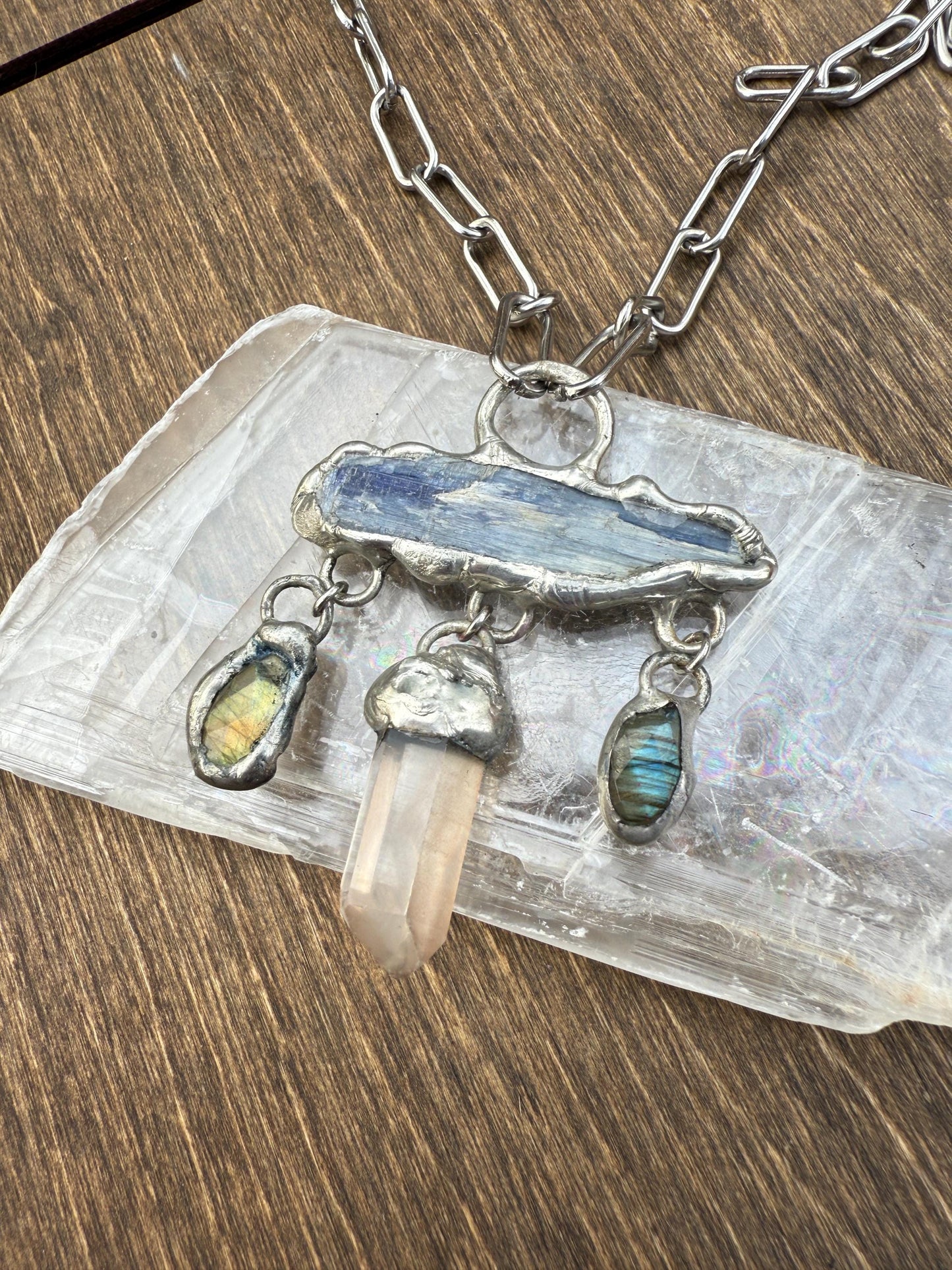 Kyanite, Labradorite + Tangerine Quartz Statement Necklace | Soft Soldered Gemstone Alchemy for the Whimsigoth Babe
