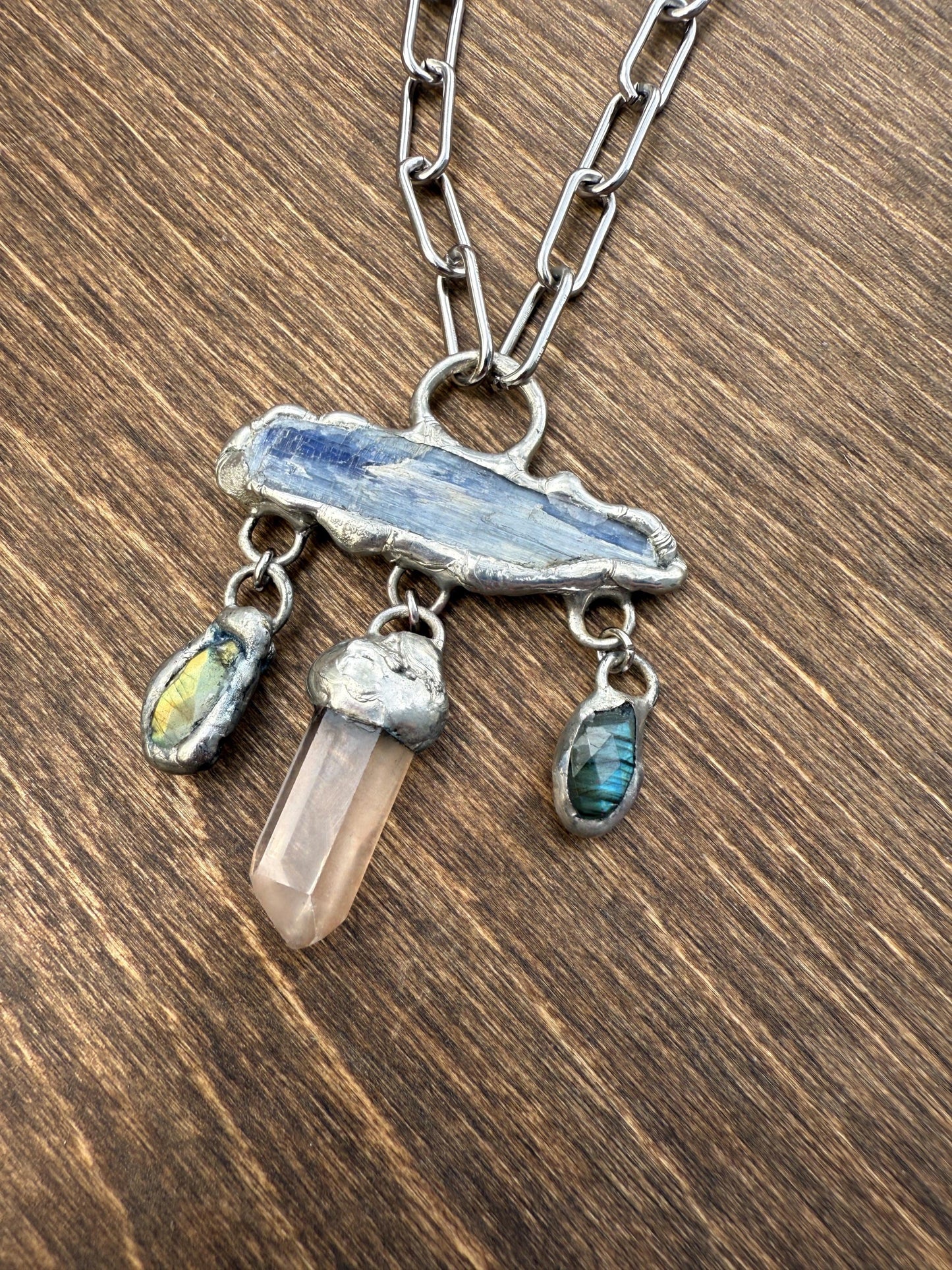 Kyanite, Labradorite + Tangerine Quartz Statement Necklace | Soft Soldered Gemstone Alchemy for the Whimsigoth Babe