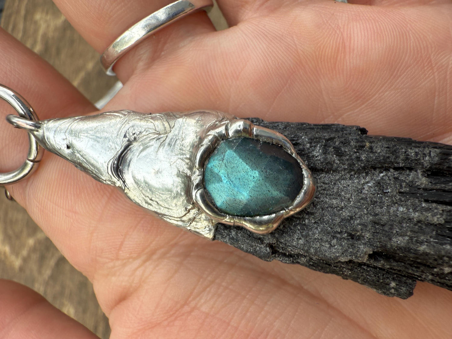 Labradorite + Black Kyanite Statement Necklace | Soft Soldered Gemstone Alchemy for the Whimsigoth Babe