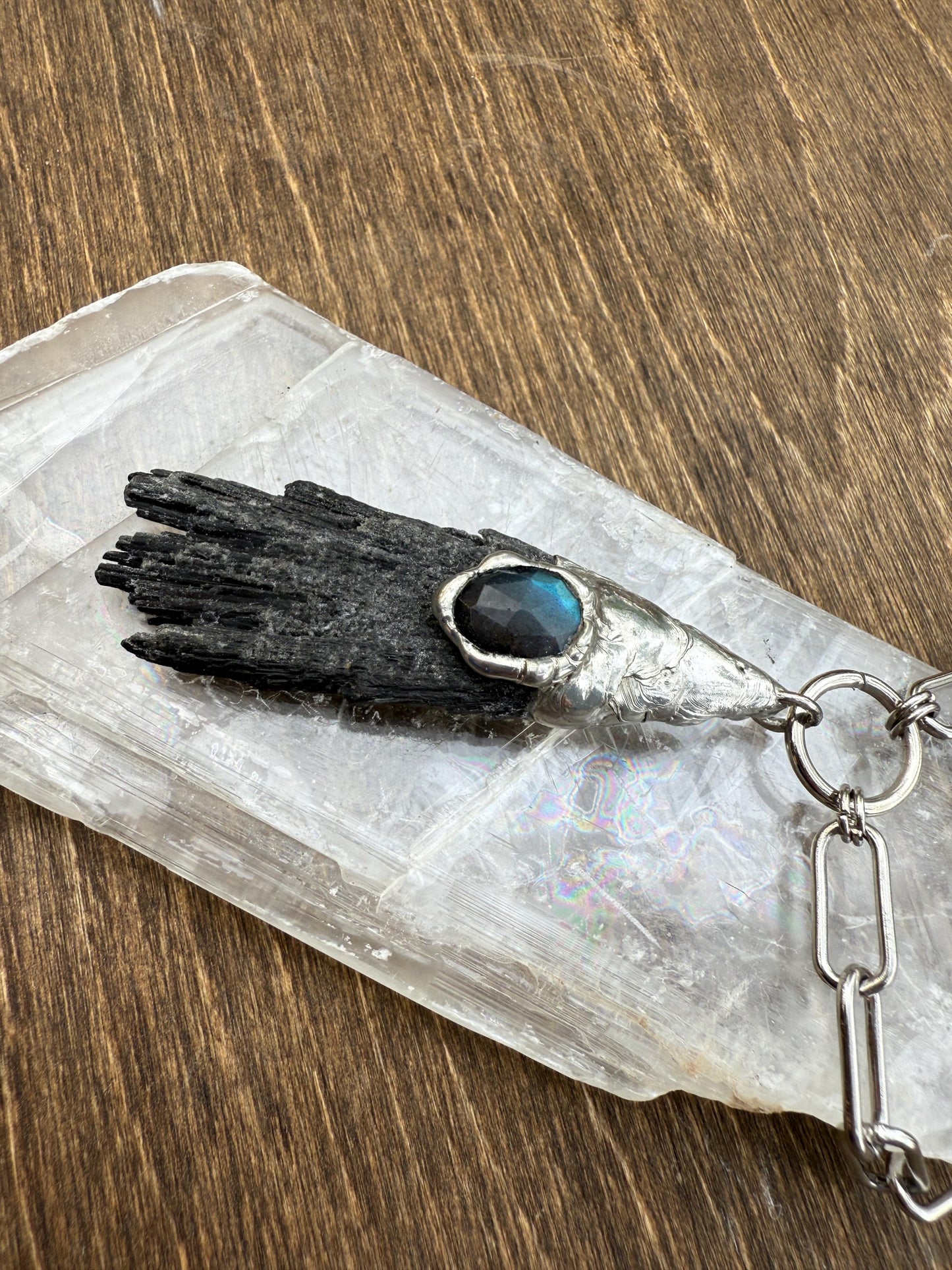 Labradorite + Black Kyanite Statement Necklace | Soft Soldered Gemstone Alchemy for the Whimsigoth Babe