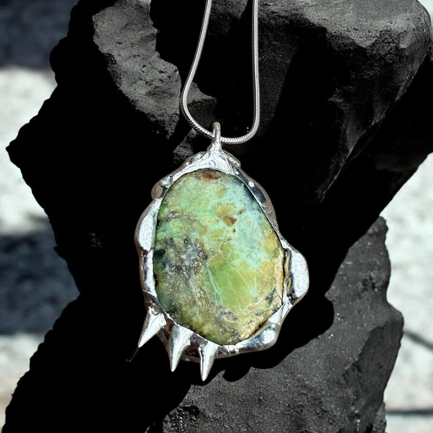 Green Paraiba Kyanite Statement Necklace | Soft Soldered Gemstone Alchemy for the Whimsigoth Babe