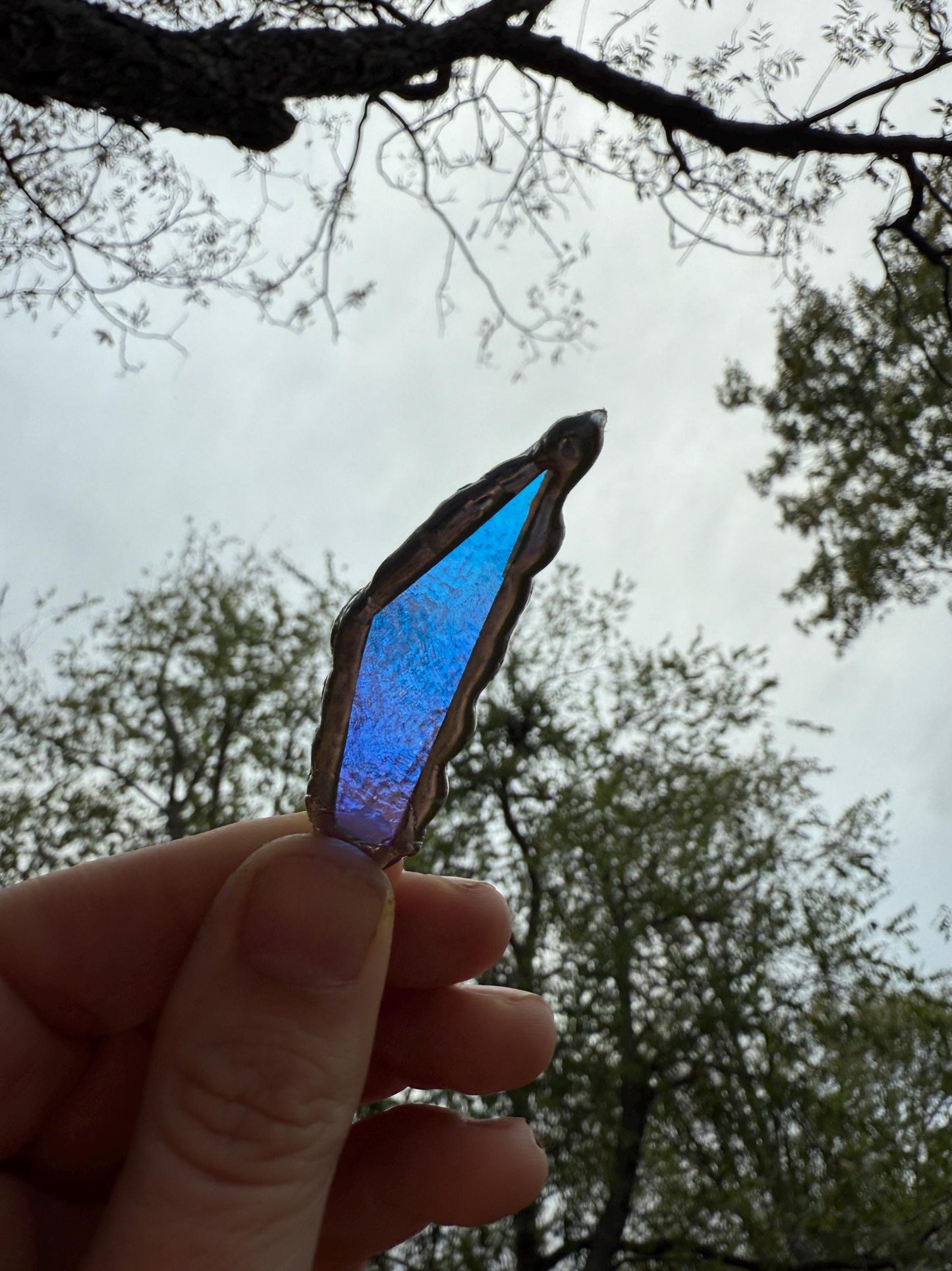 Yellow + Blue Iridescent Stained Glass Earrings | Handmade, Mismatched, Abstract, Wearable Sculptures