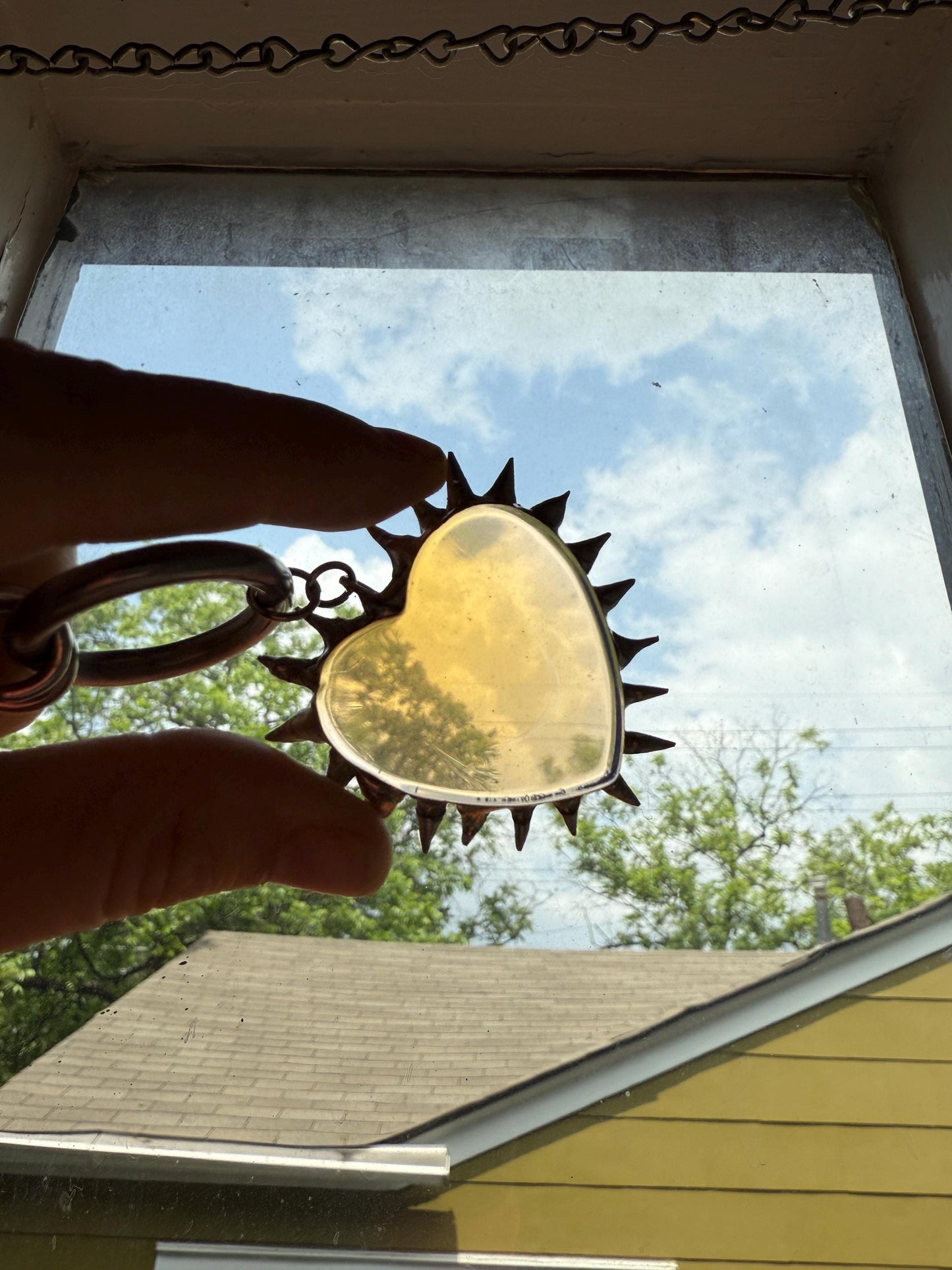 Spiked Opalite Heart Choker Collar Necklace with O Ring