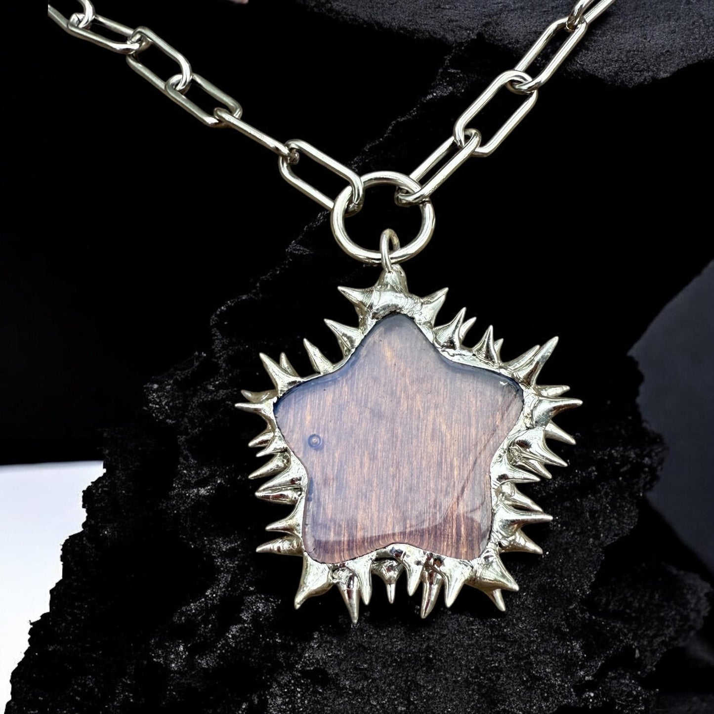 Spiked Opalite Star Choker Collar Necklace with O Ring