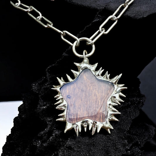 Spiked Opalite Star Choker Collar Necklace with O Ring