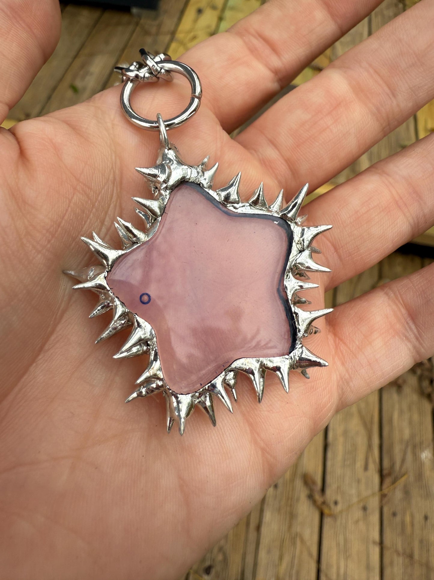 Spiked Opalite Star Choker Collar Necklace with O Ring