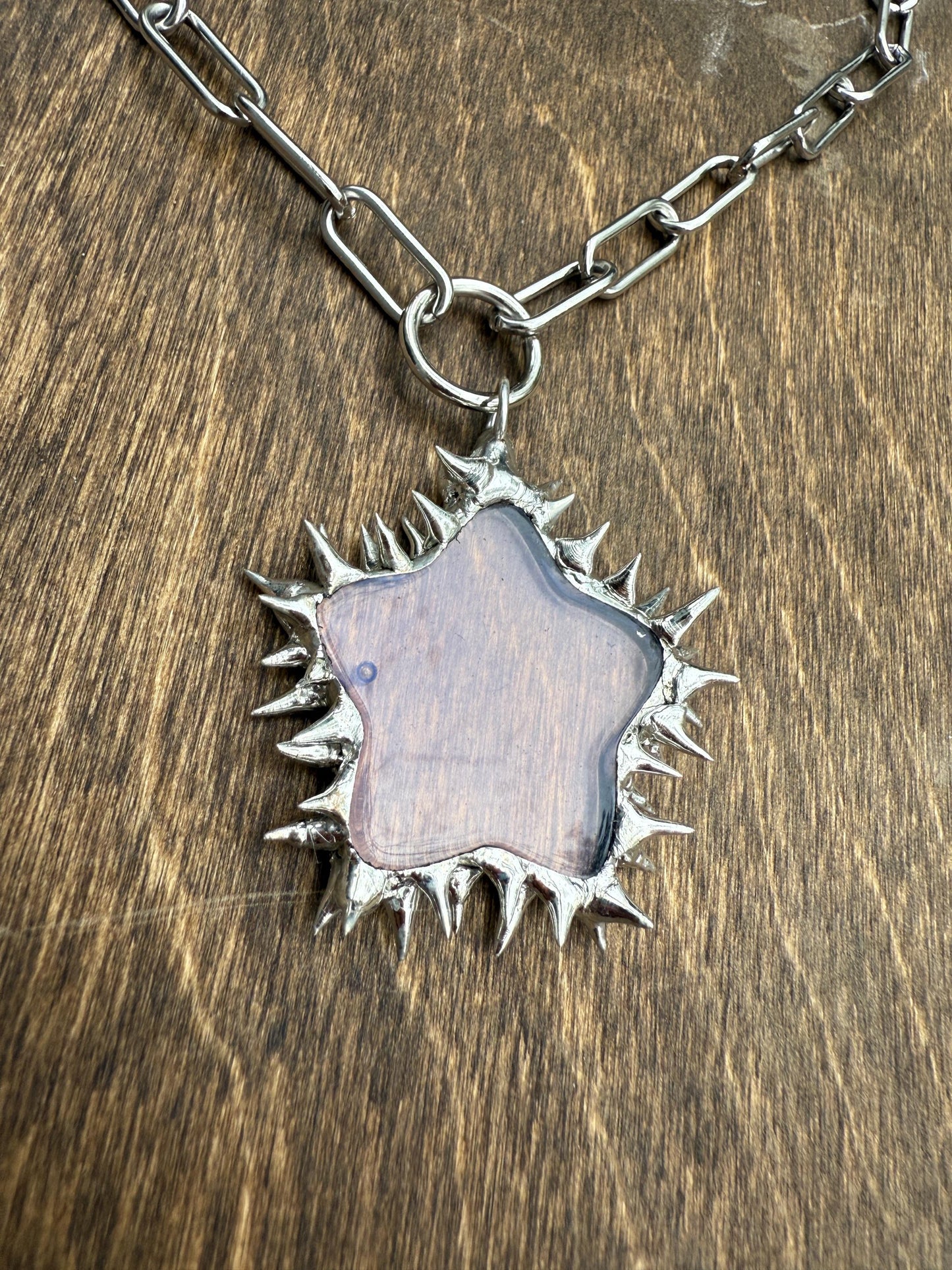 Spiked Opalite Star Choker Collar Necklace with O Ring