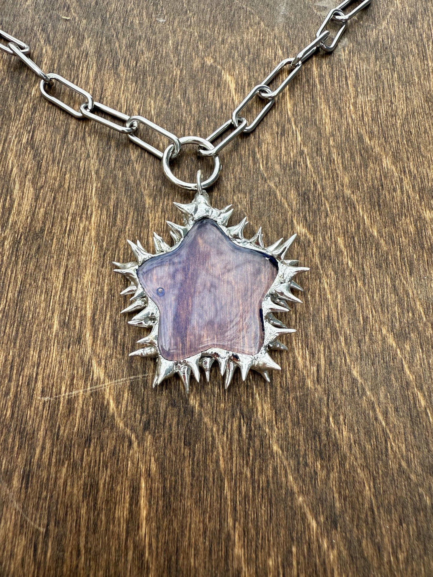 Spiked Opalite Star Choker Collar Necklace with O Ring