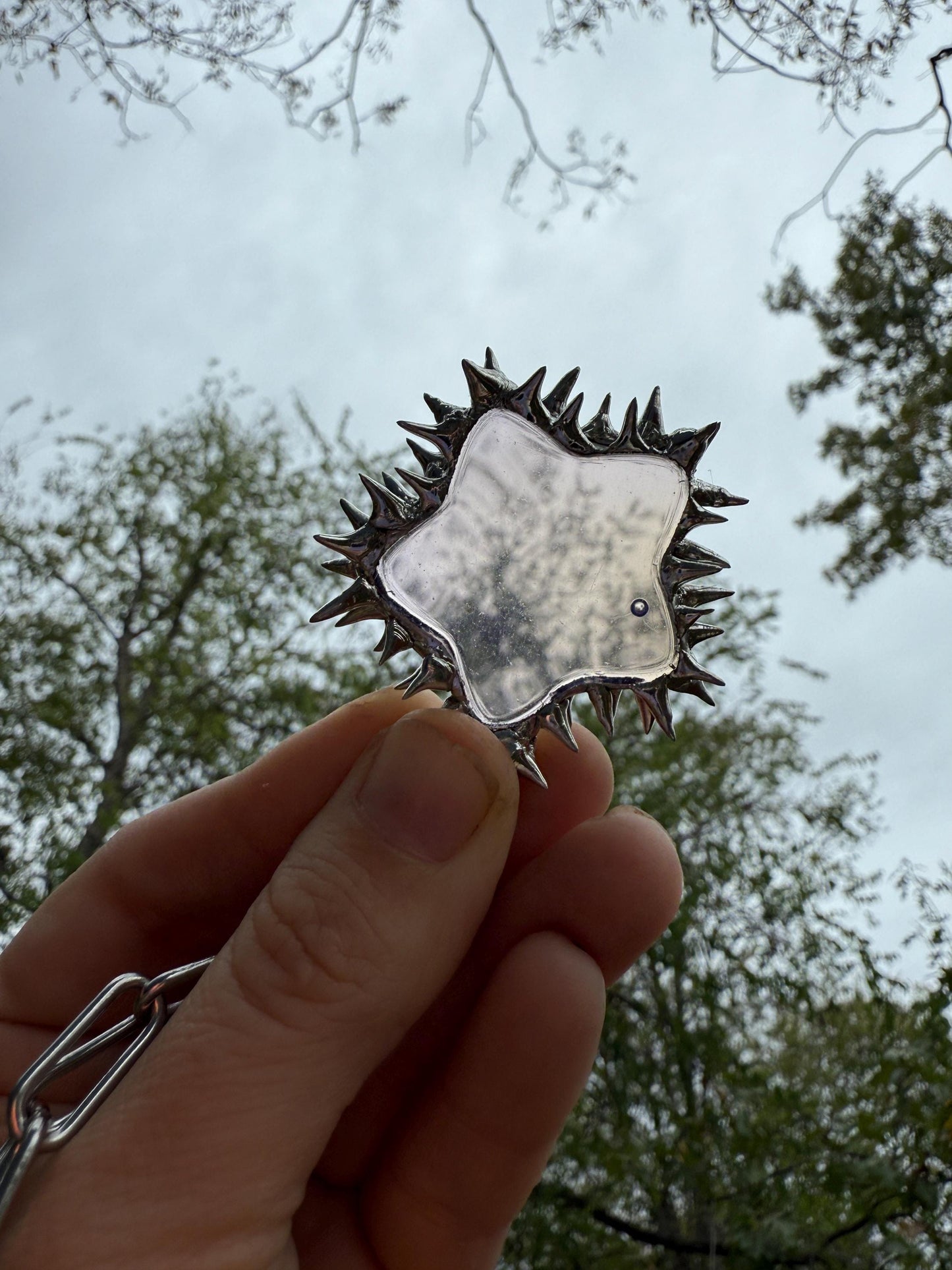 Spiked Opalite Star Choker Collar Necklace with O Ring