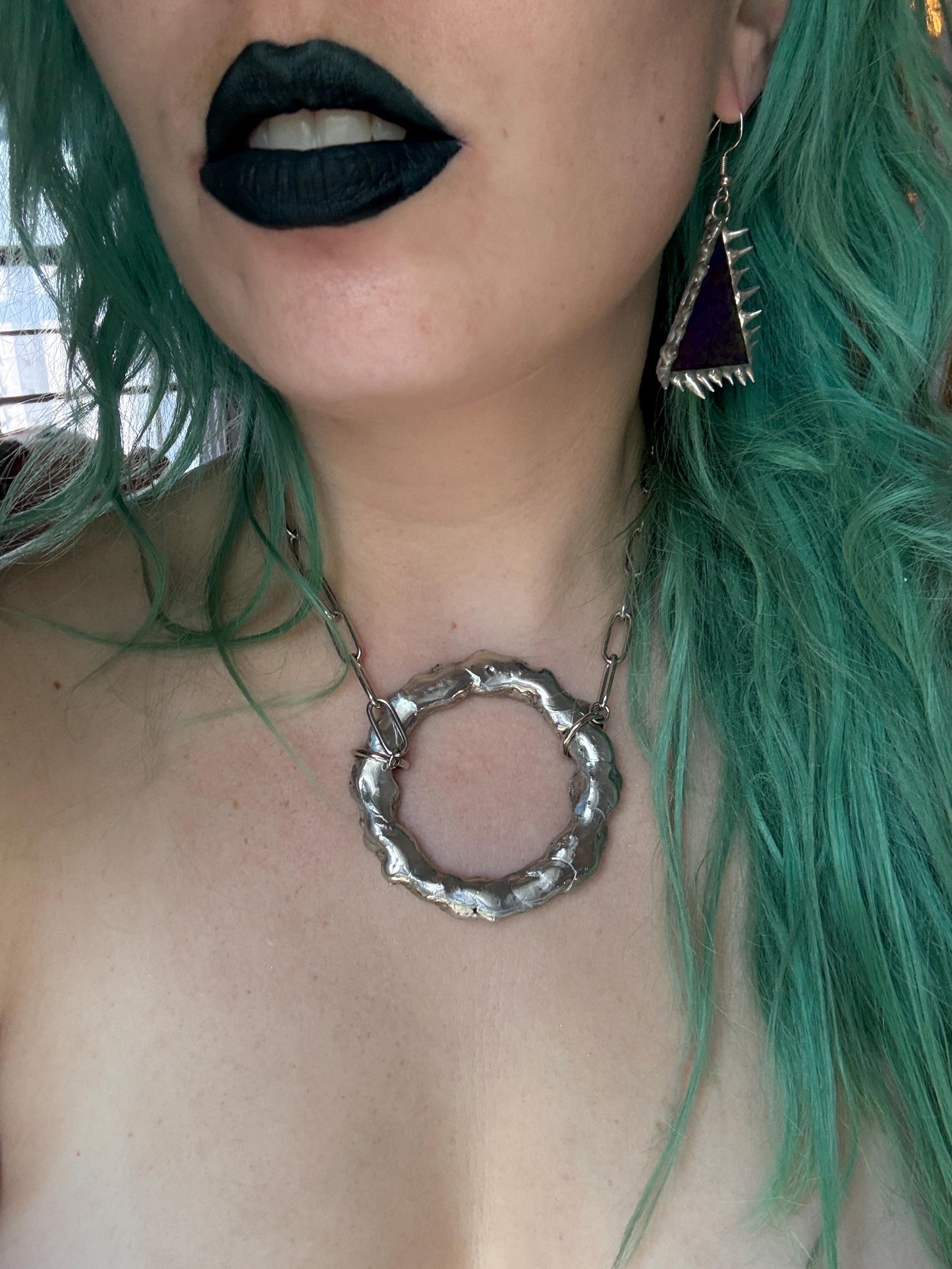 O PORTAL Oversized O Ring Choker Collar - Handmade Soldered Goth Chainmail Brutalist BDSM Submissive Jewelry