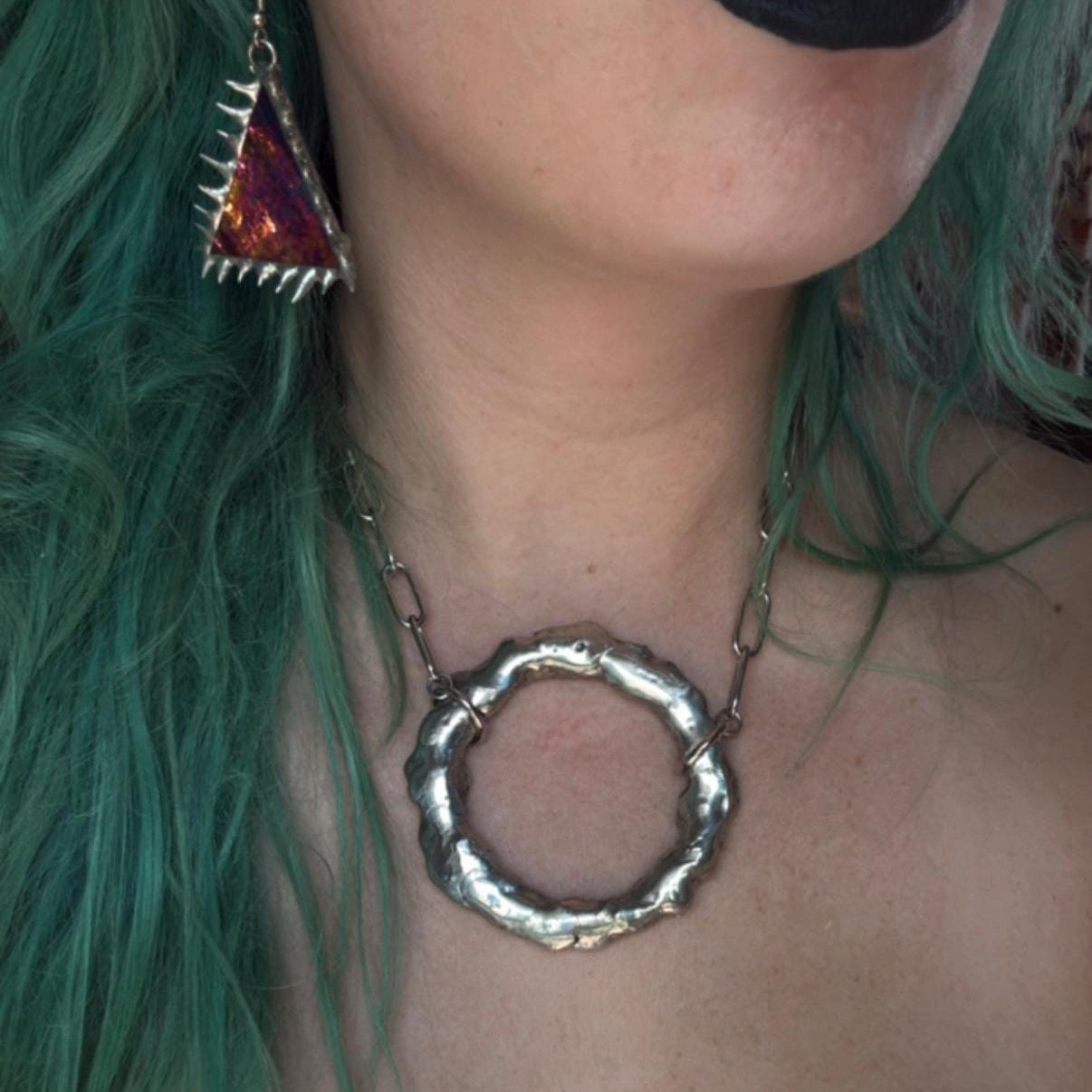 O PORTAL Oversized O Ring Choker Collar - Handmade Soldered Goth Chainmail Brutalist BDSM Submissive Jewelry