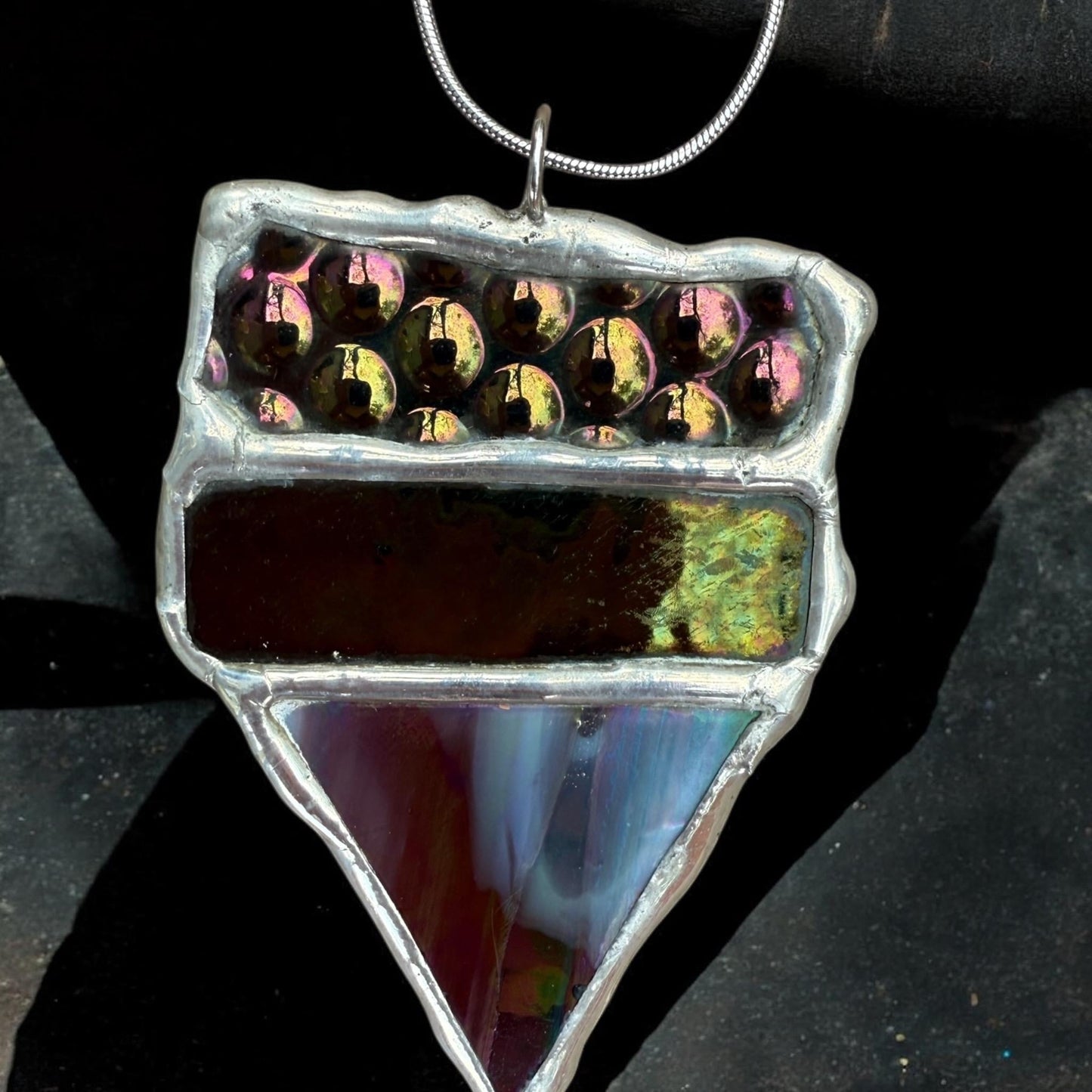 Iridescent Stained Glass Necklace | Geometric Handmade Wearable Art + Whimsigoth Fashion