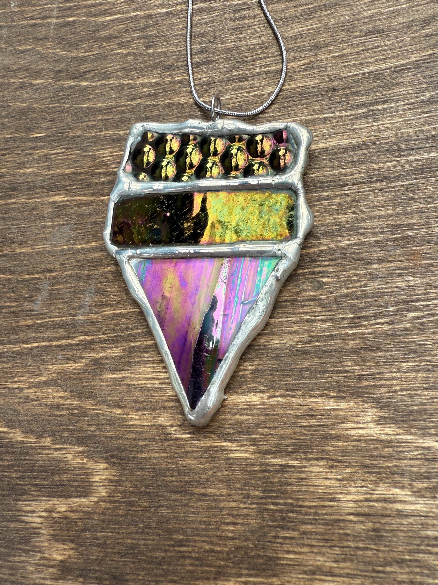 Iridescent Stained Glass Necklace | Geometric Handmade Wearable Art + Whimsigoth Fashion