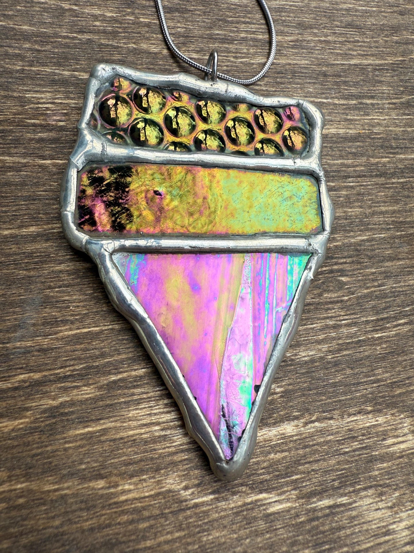 Iridescent Stained Glass Necklace | Geometric Handmade Wearable Art + Whimsigoth Fashion