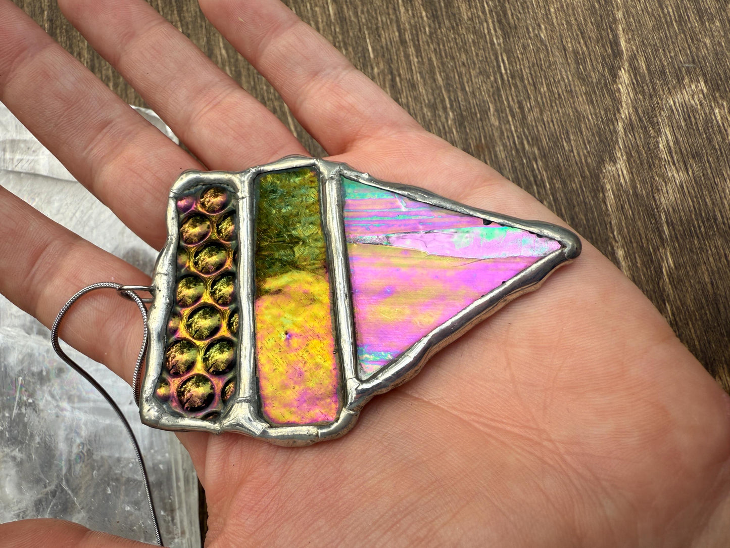 Iridescent Stained Glass Necklace | Geometric Handmade Wearable Art + Whimsigoth Fashion