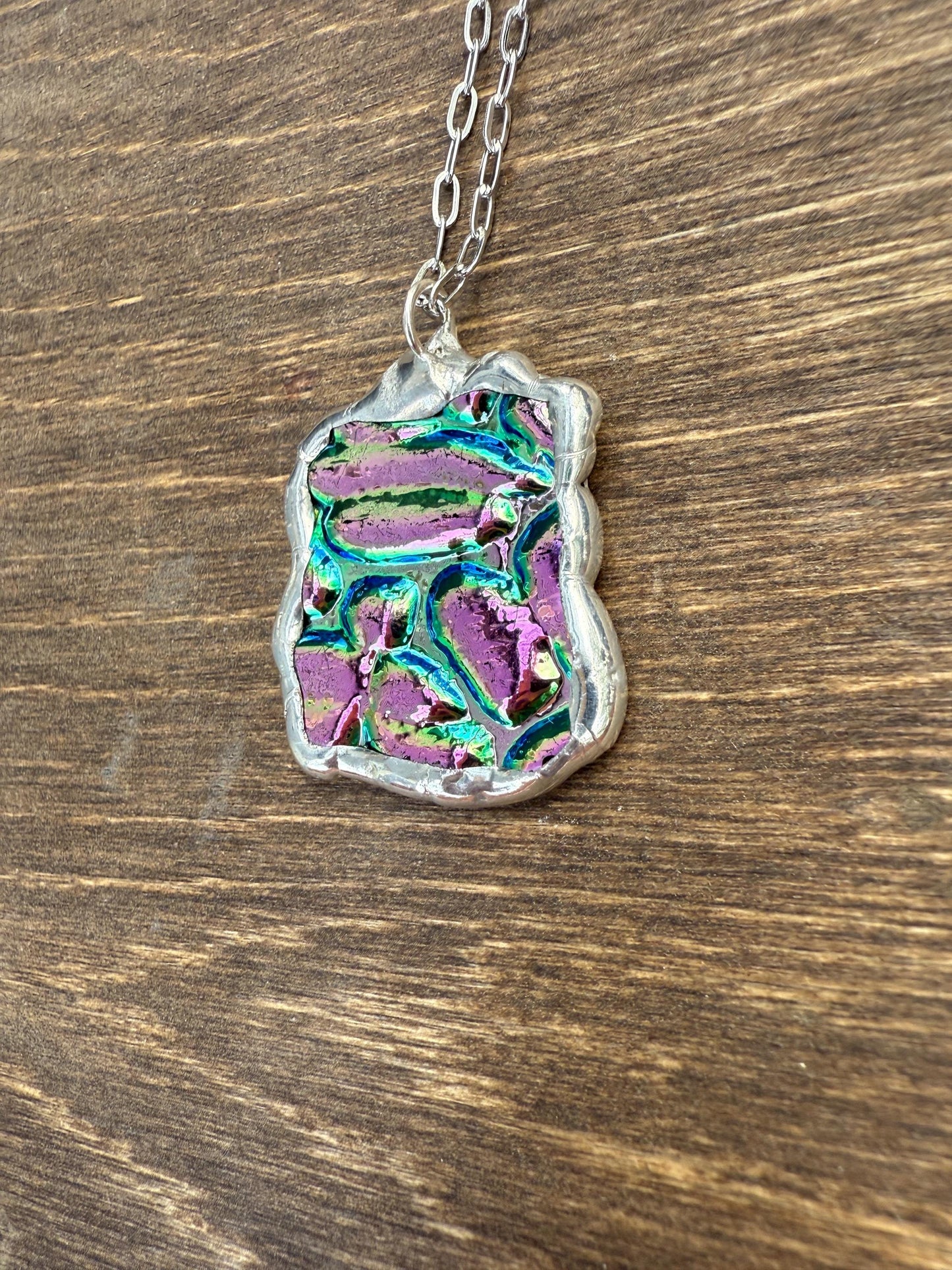 Pink Stained Glass Pendant | Iridescent Vaporwave Bubble Portal