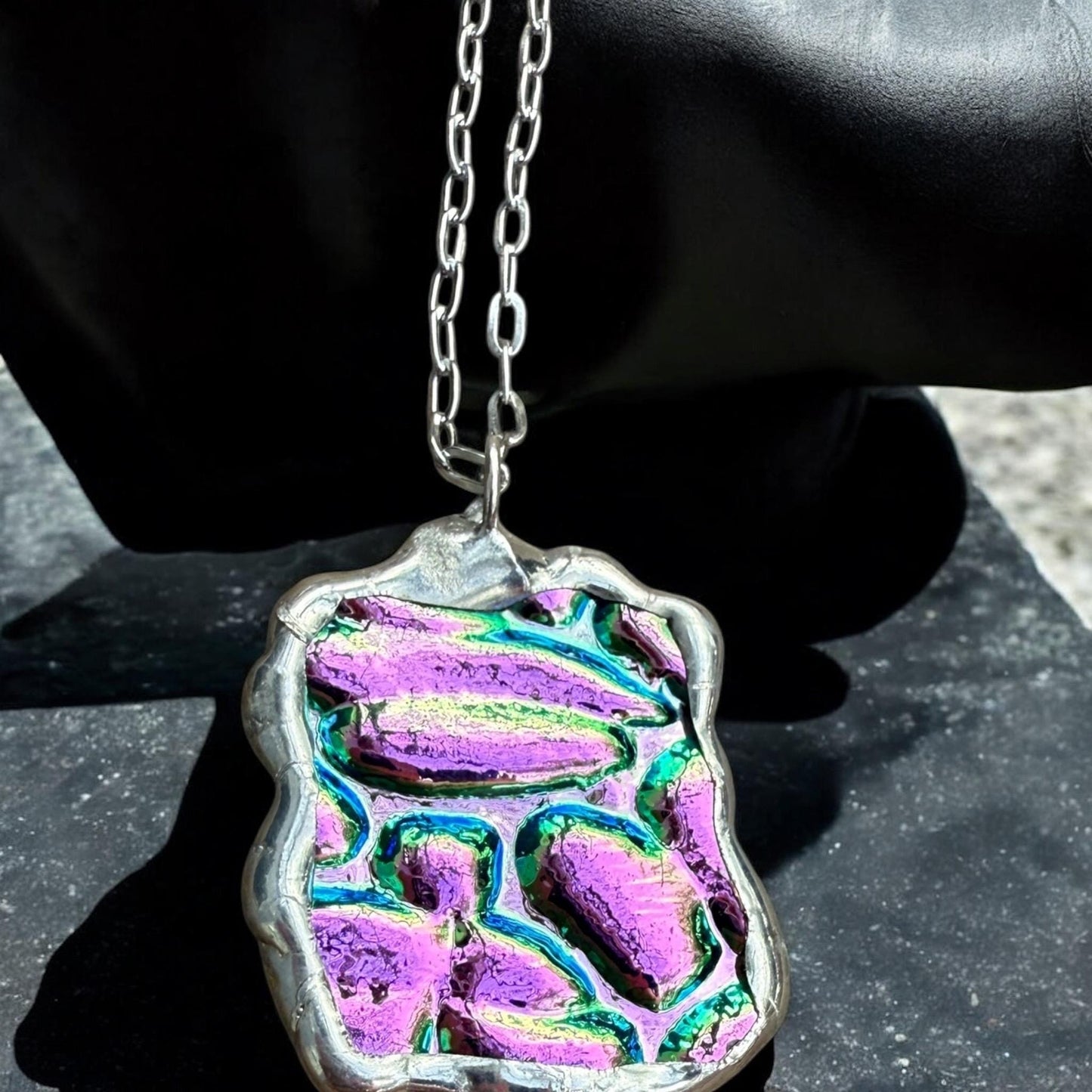 Pink Stained Glass Pendant | Iridescent Vaporwave Bubble Portal