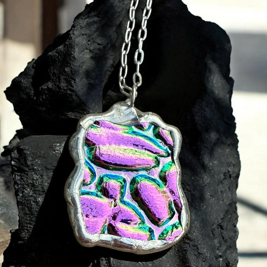 Pink Stained Glass Pendant | Iridescent Vaporwave Bubble Portal