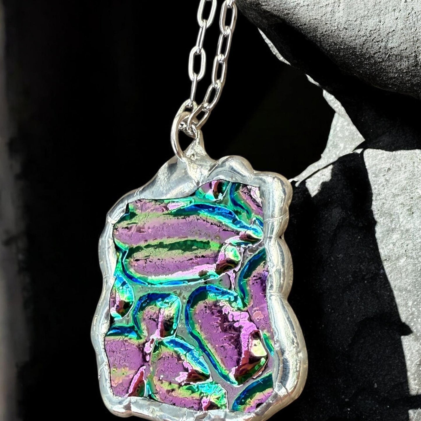 Pink Stained Glass Pendant | Iridescent Vaporwave Bubble Portal