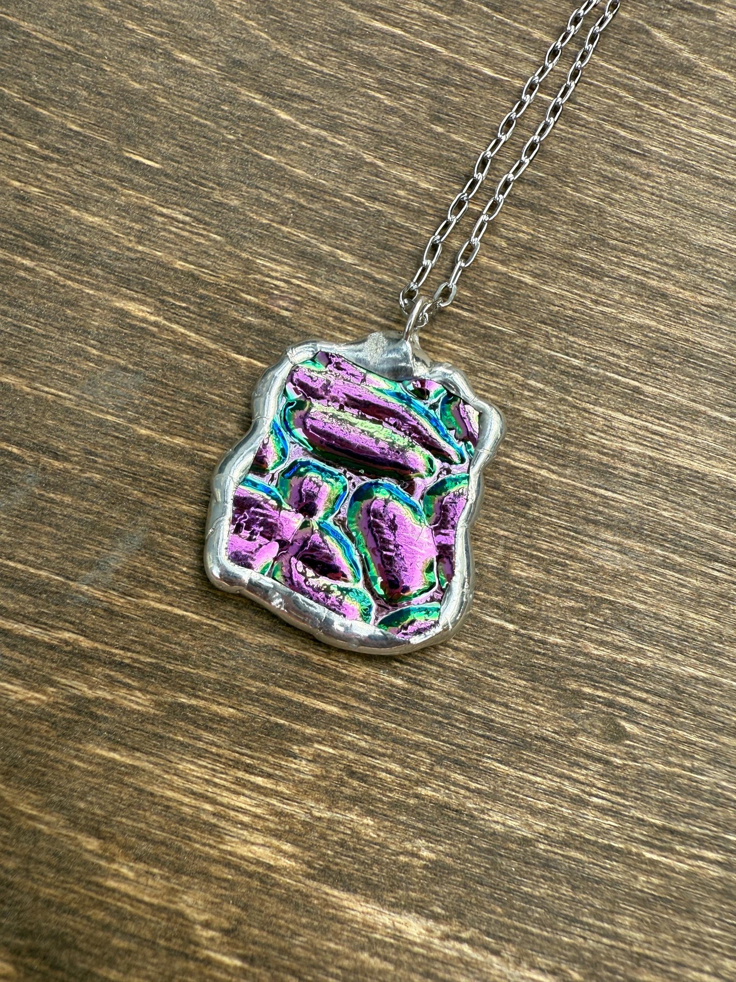 Pink Stained Glass Pendant | Iridescent Vaporwave Bubble Portal