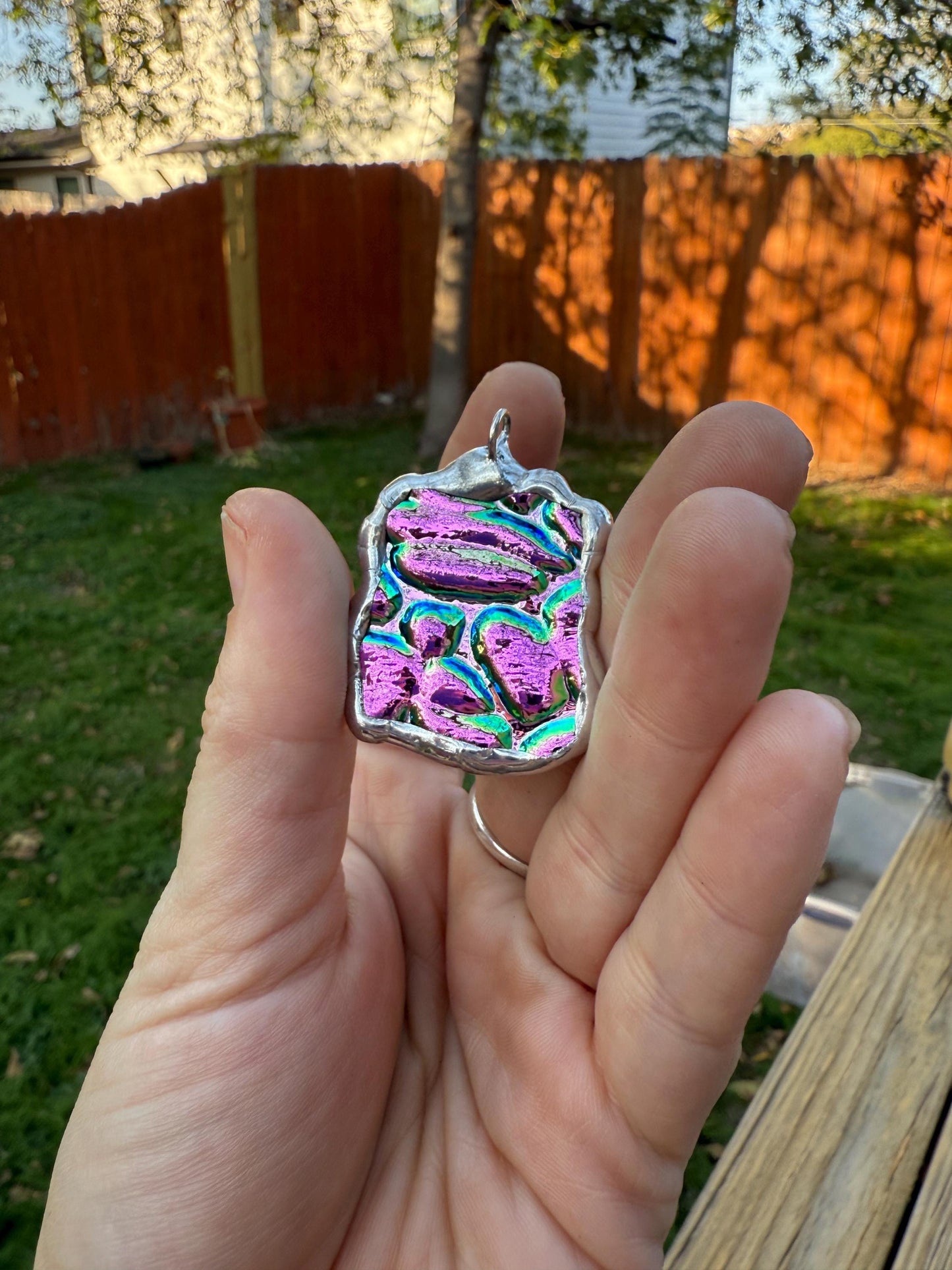 Pink Stained Glass Pendant | Iridescent Vaporwave Bubble Portal