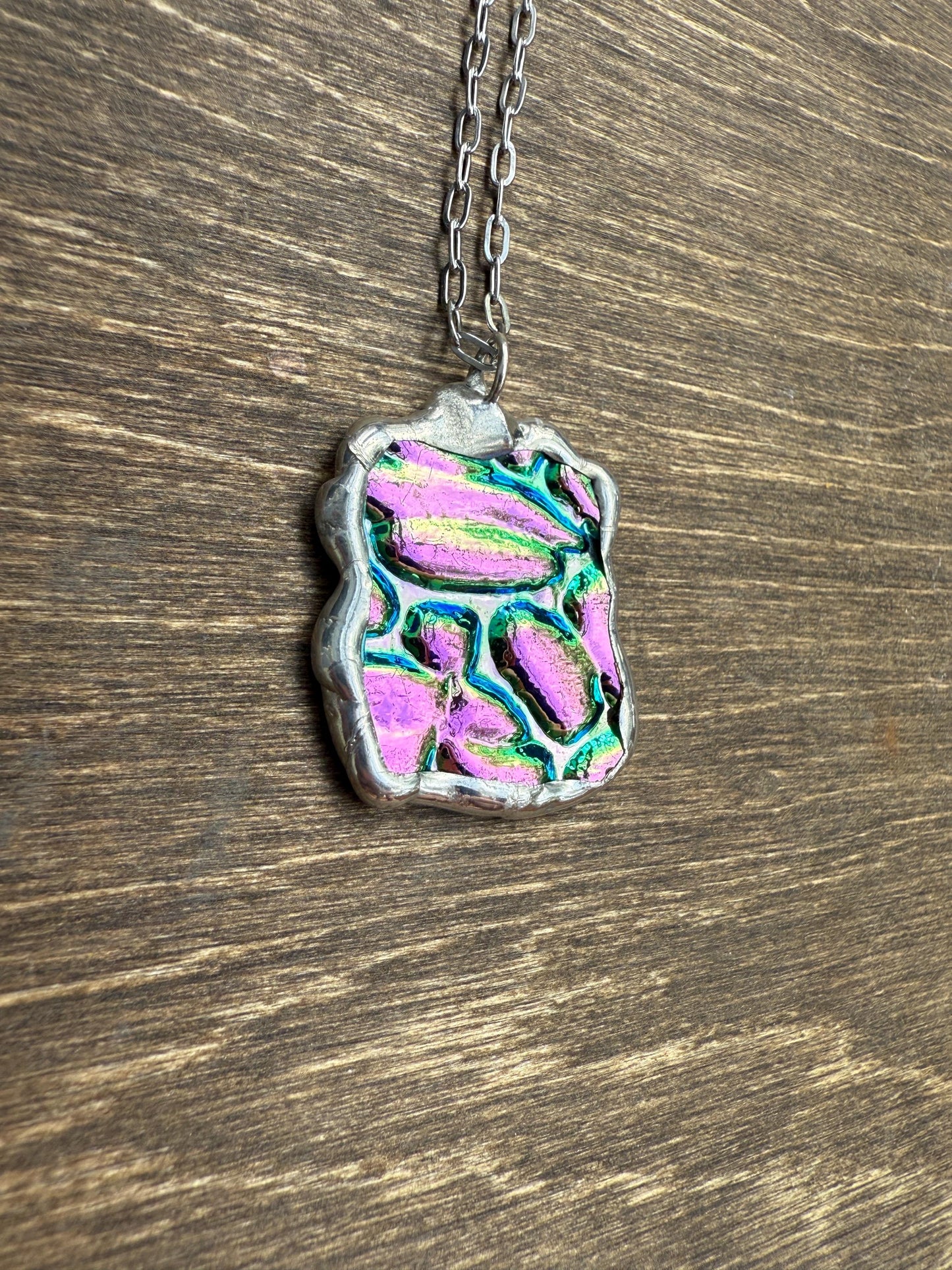 Pink Stained Glass Pendant | Iridescent Vaporwave Bubble Portal
