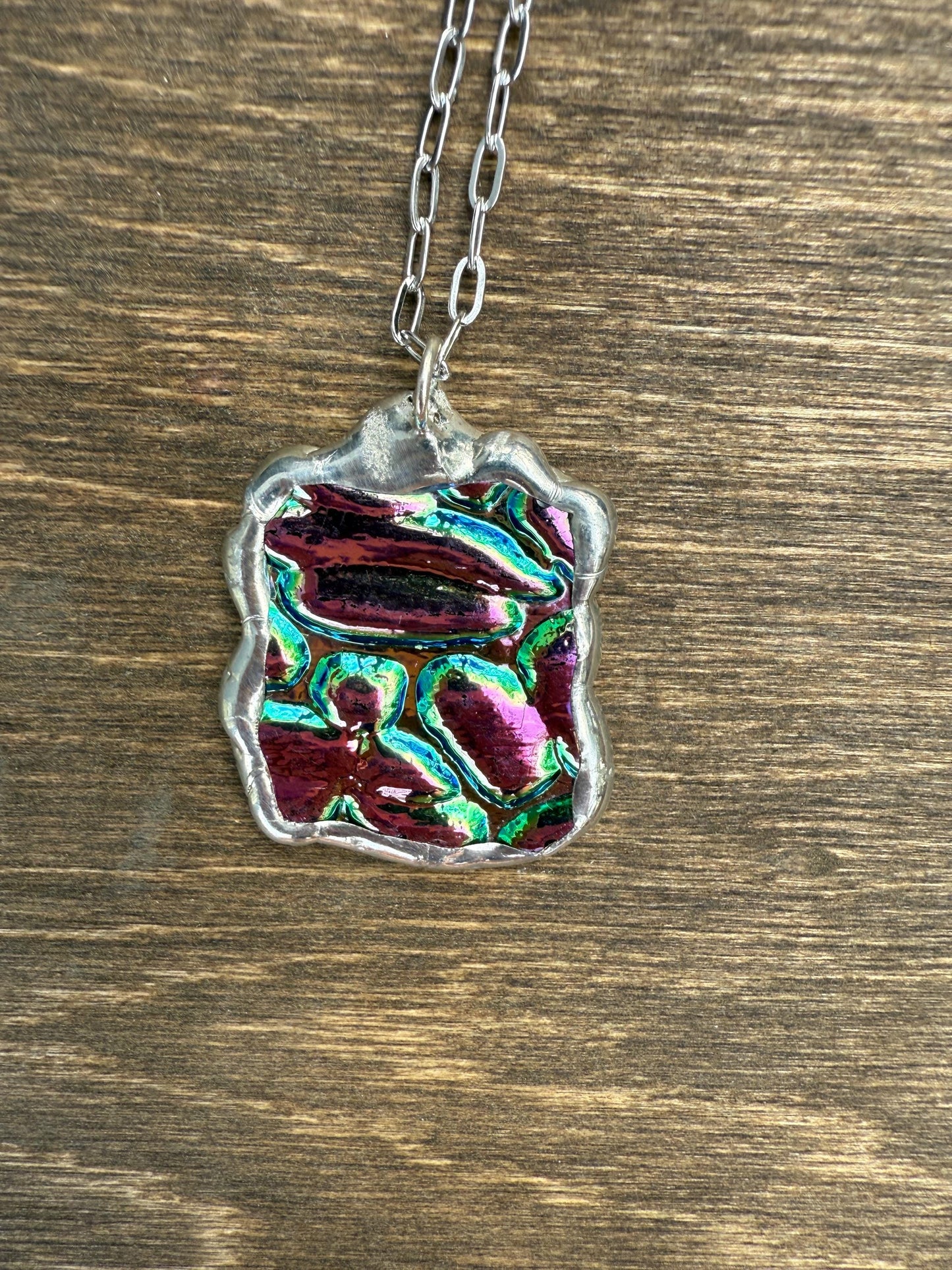 Pink Stained Glass Pendant | Iridescent Vaporwave Bubble Portal