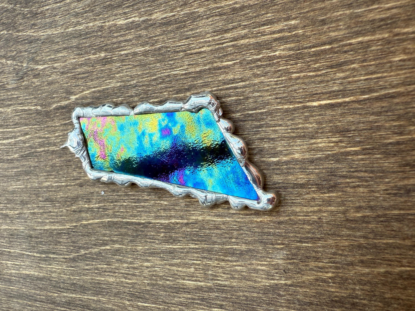 Celestial Iridescent Stained Glass Pendant | Brutalist Handmade Wearable Art + Whimsigoth Fashion