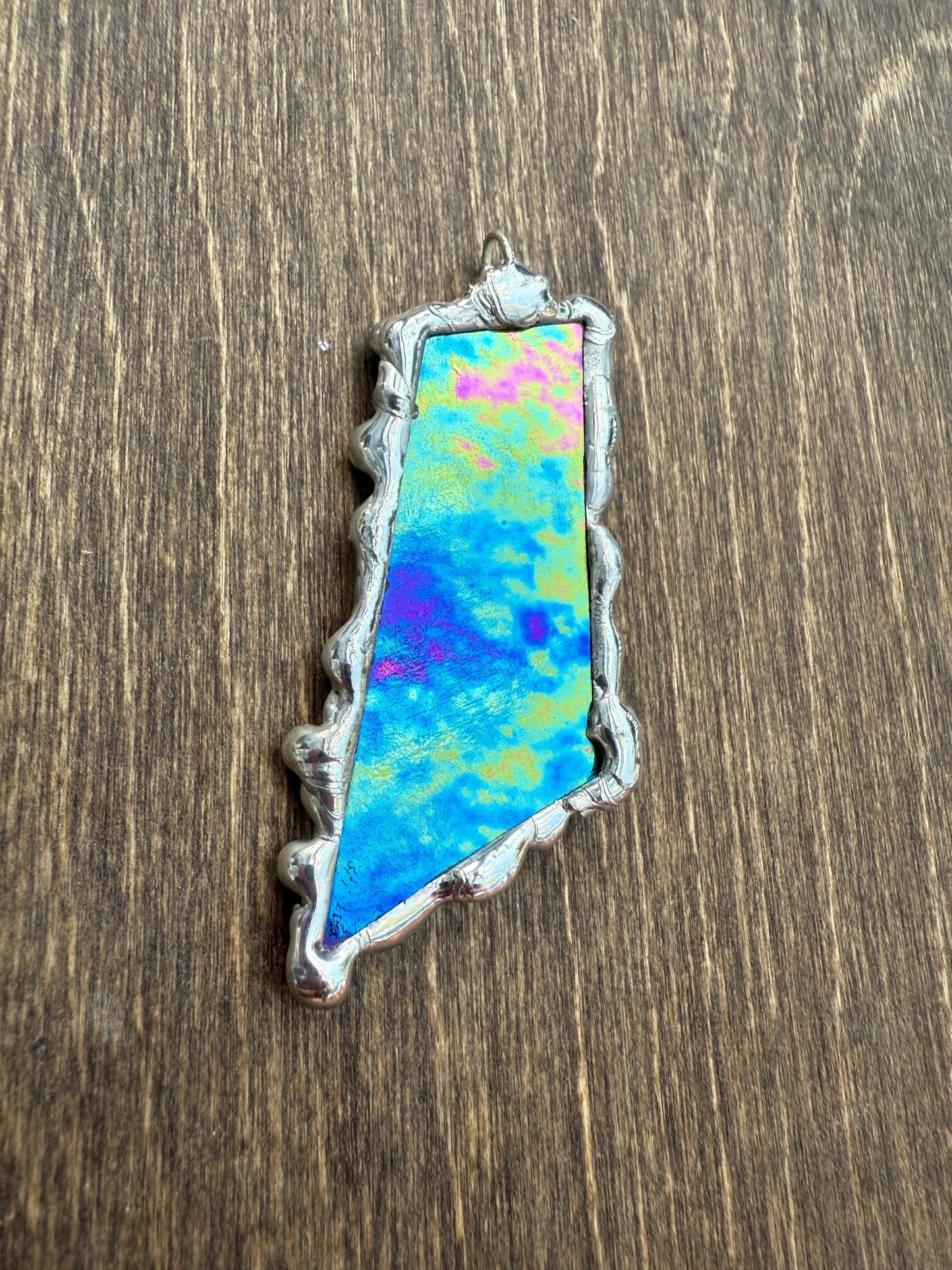 Celestial Iridescent Stained Glass Pendant | Brutalist Handmade Wearable Art + Whimsigoth Fashion