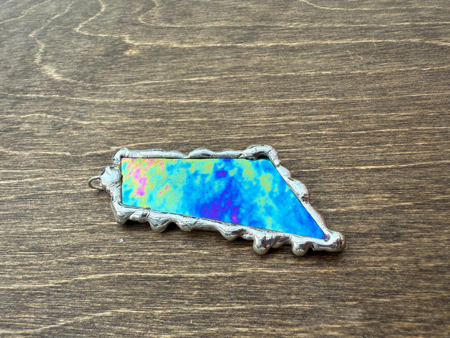 Celestial Iridescent Stained Glass Pendant | Brutalist Handmade Wearable Art + Whimsigoth Fashion