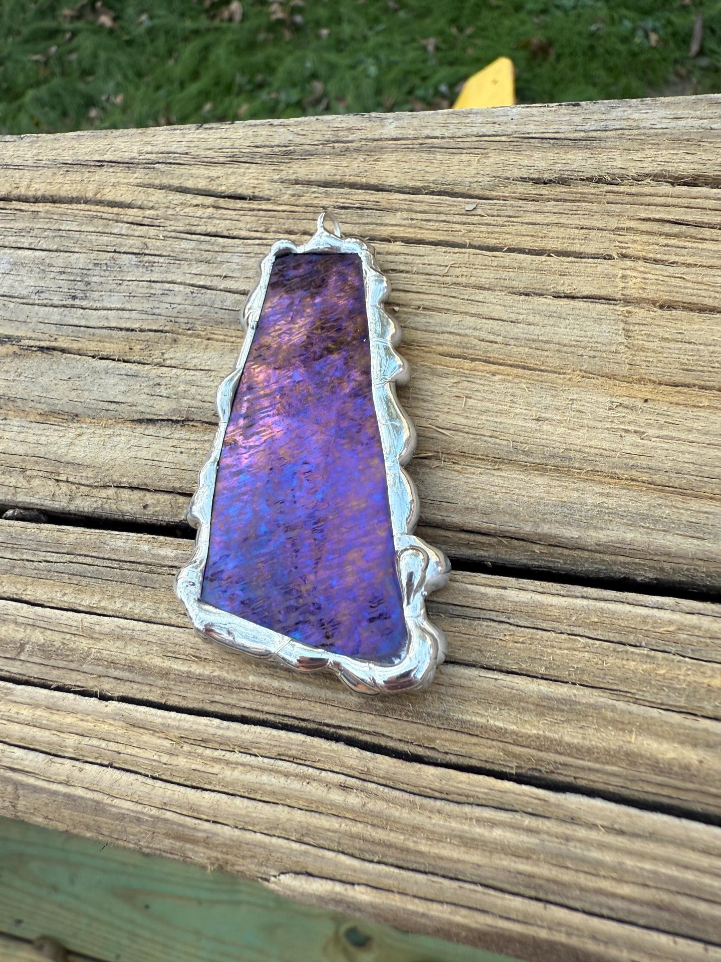 Purple Iridescent Stained Glass Pendant | Brutalist Handmade Wearable Art + Whimsigoth Fashion