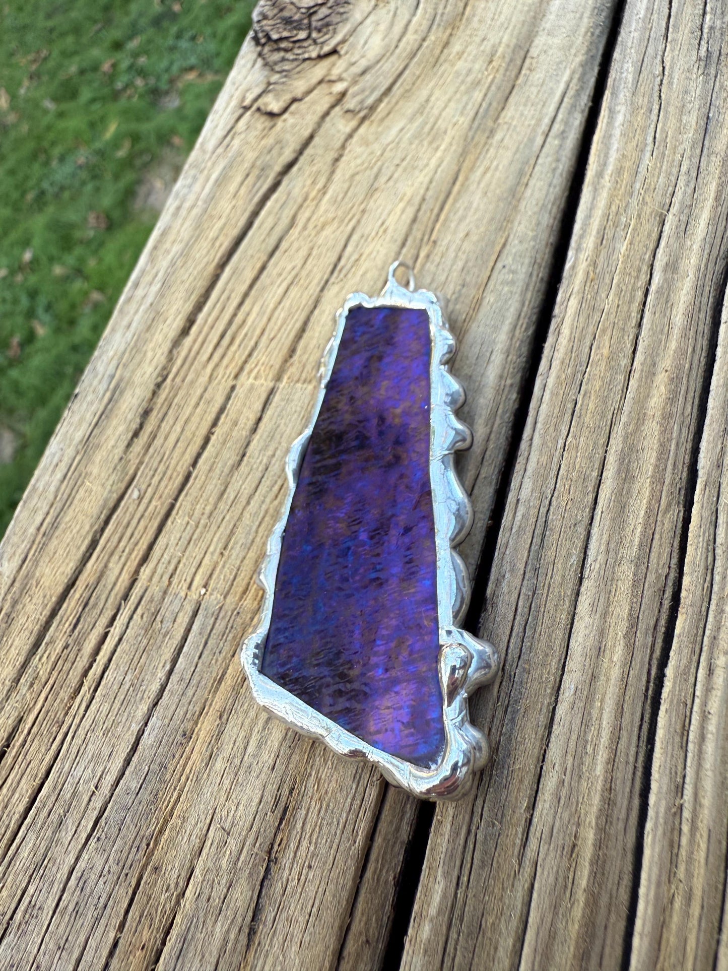 Purple Iridescent Stained Glass Pendant | Brutalist Handmade Wearable Art + Whimsigoth Fashion