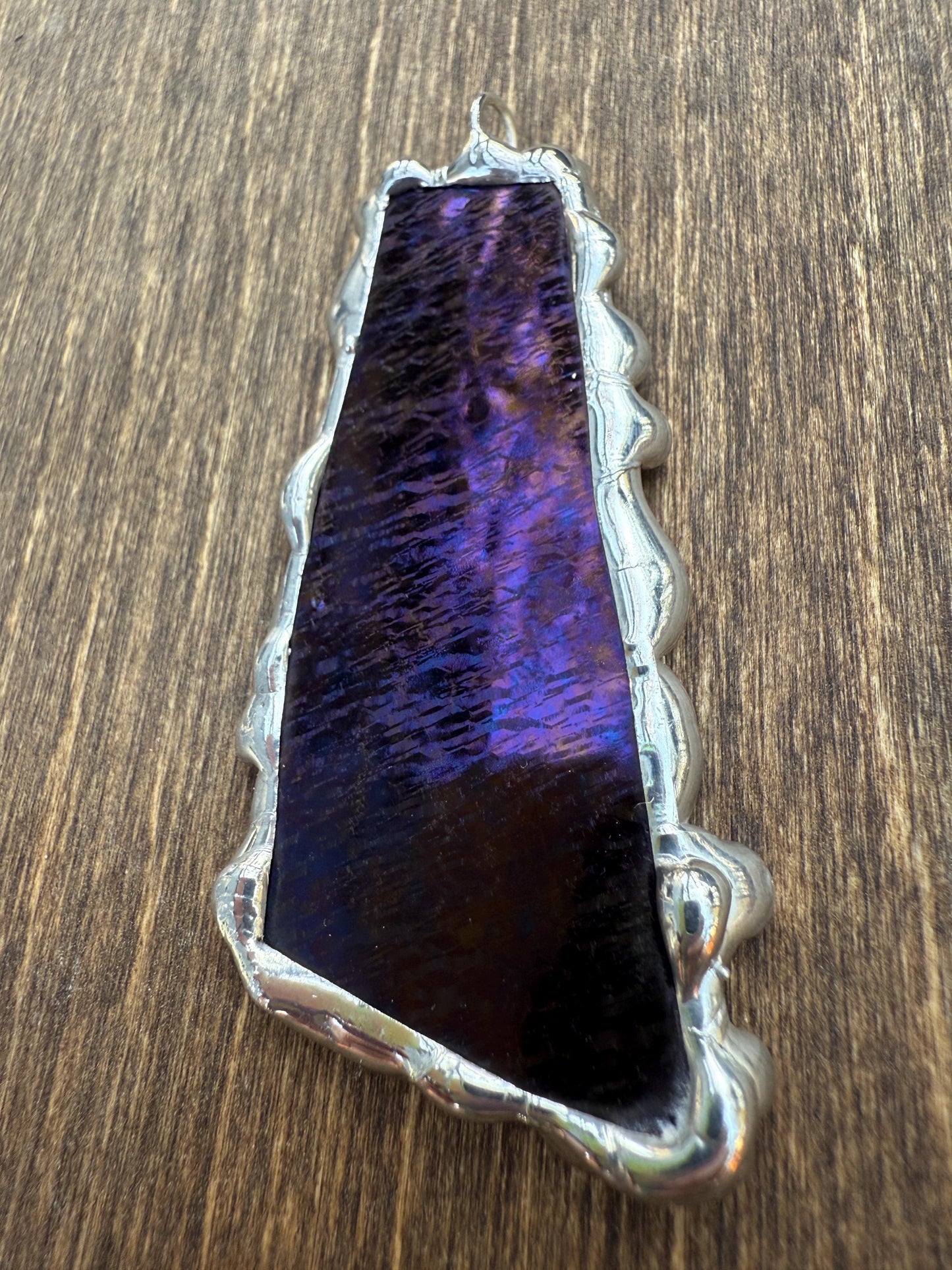 Purple Iridescent Stained Glass Pendant | Brutalist Handmade Wearable Art + Whimsigoth Fashion