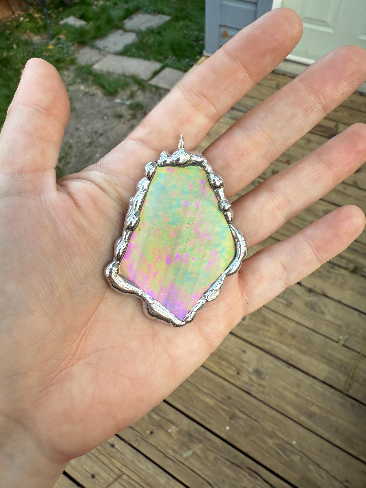 Iridescent Stained Glass Pendant | Sunset Celestial Handmade Wearable Art + Pastel Goth Fashion