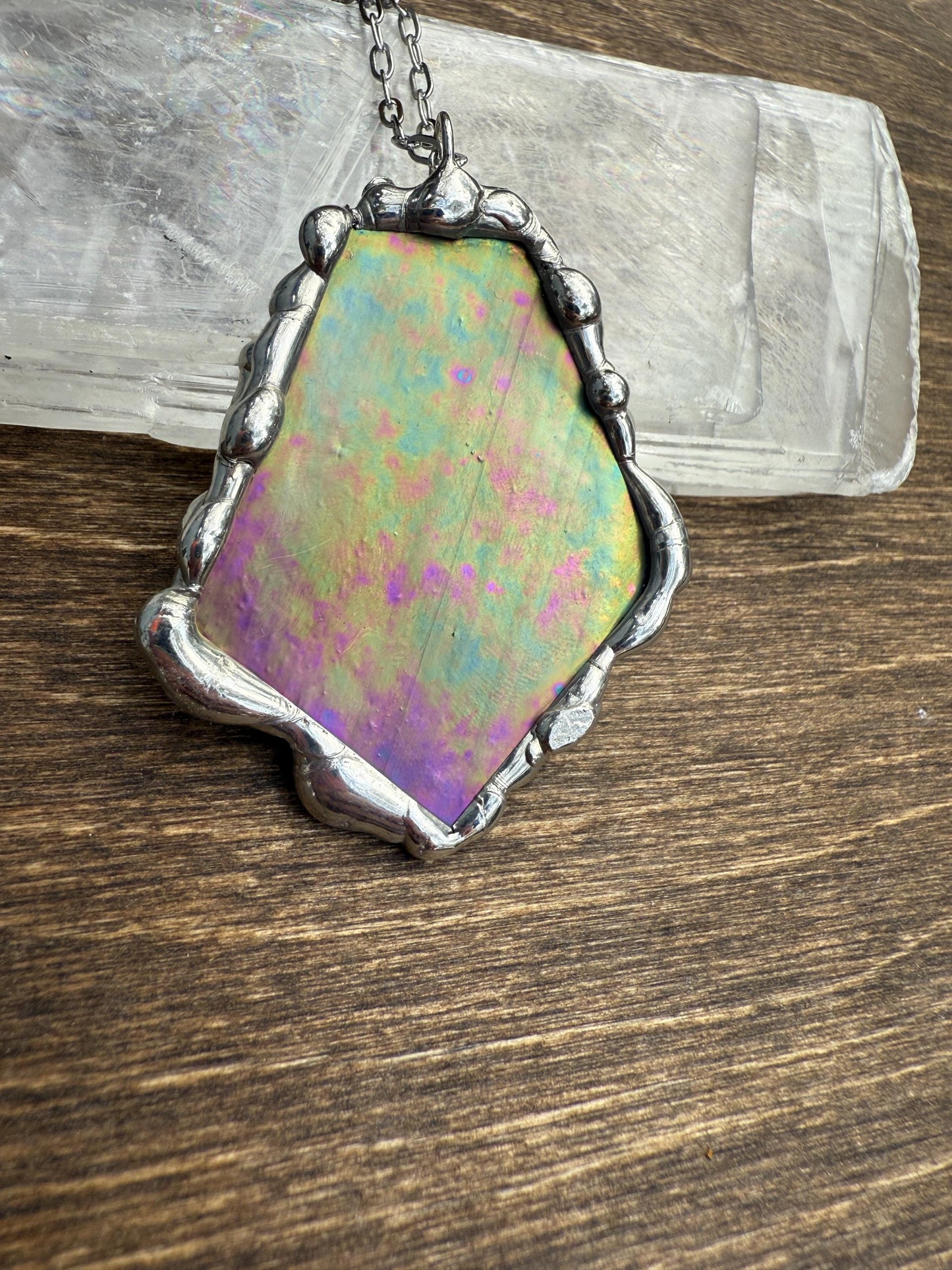 Iridescent Stained Glass Pendant | Sunset Celestial Handmade Wearable Art + Pastel Goth Fashion