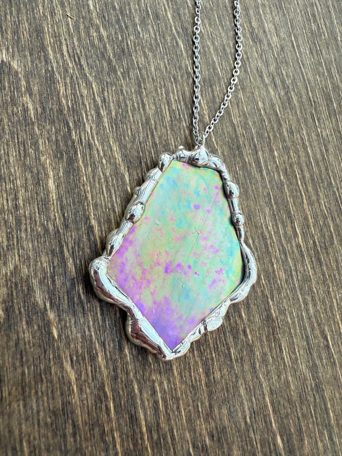 Iridescent Stained Glass Pendant | Sunset Celestial Handmade Wearable Art + Pastel Goth Fashion