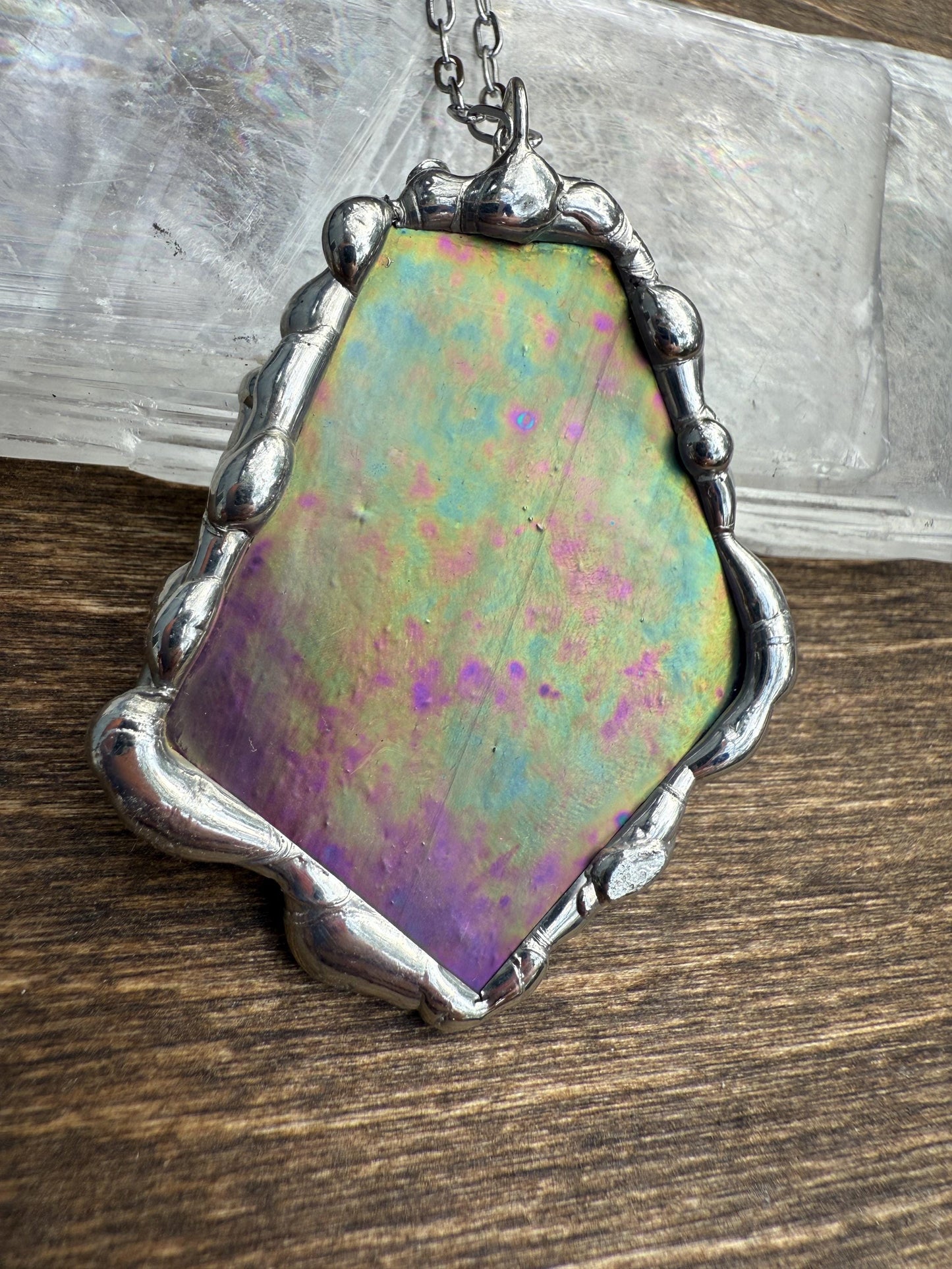 Iridescent Stained Glass Pendant | Sunset Celestial Handmade Wearable Art + Pastel Goth Fashion