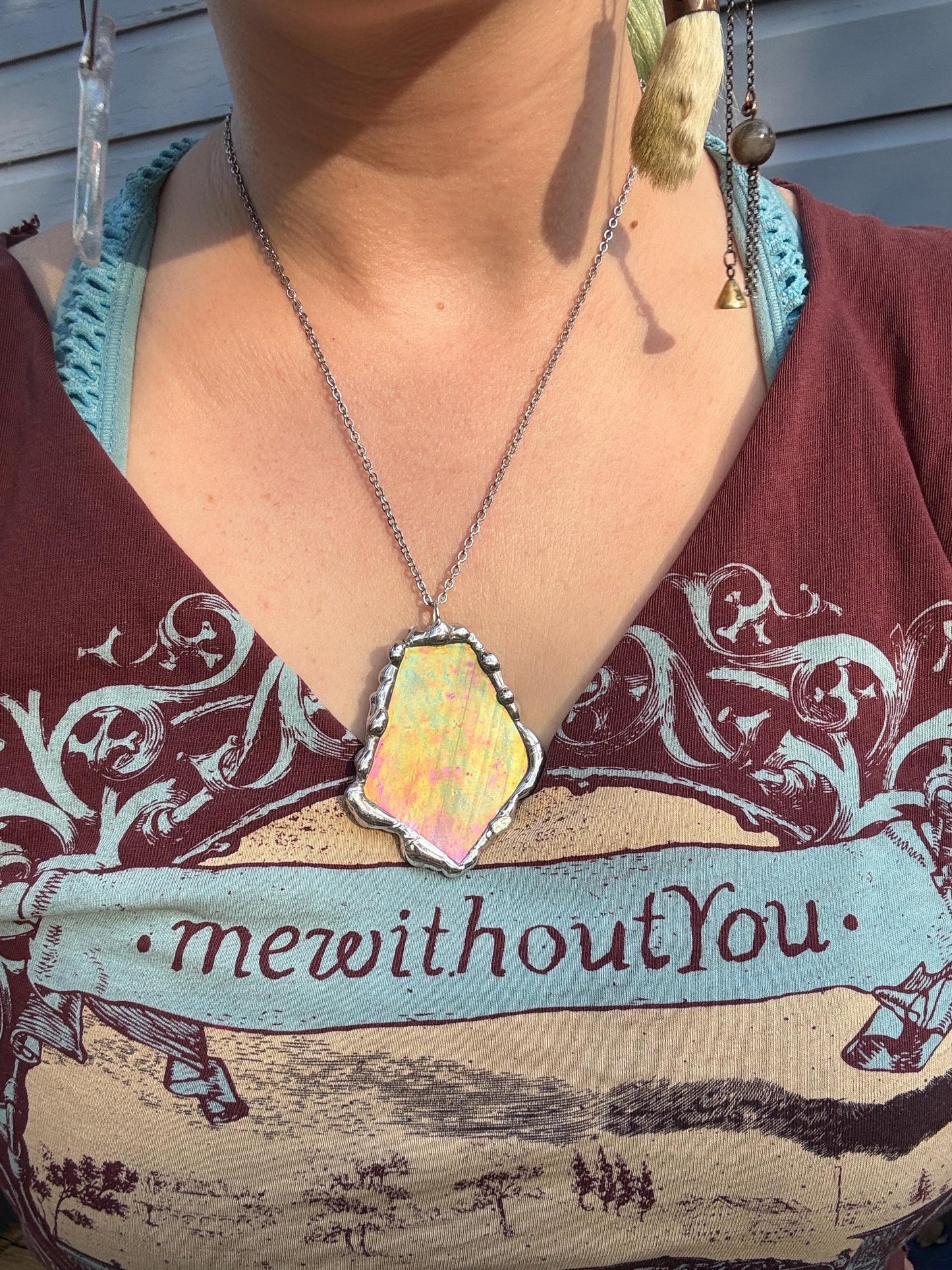 Iridescent Stained Glass Pendant | Sunset Celestial Handmade Wearable Art + Pastel Goth Fashion