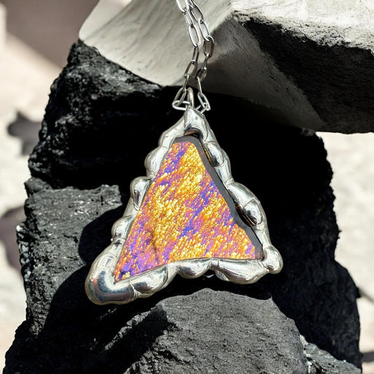 Shooting Star Stained Glass Triangle Pendant | Celestial Handmade Wearable Art + Rave Fashion for Fantasy Lovers