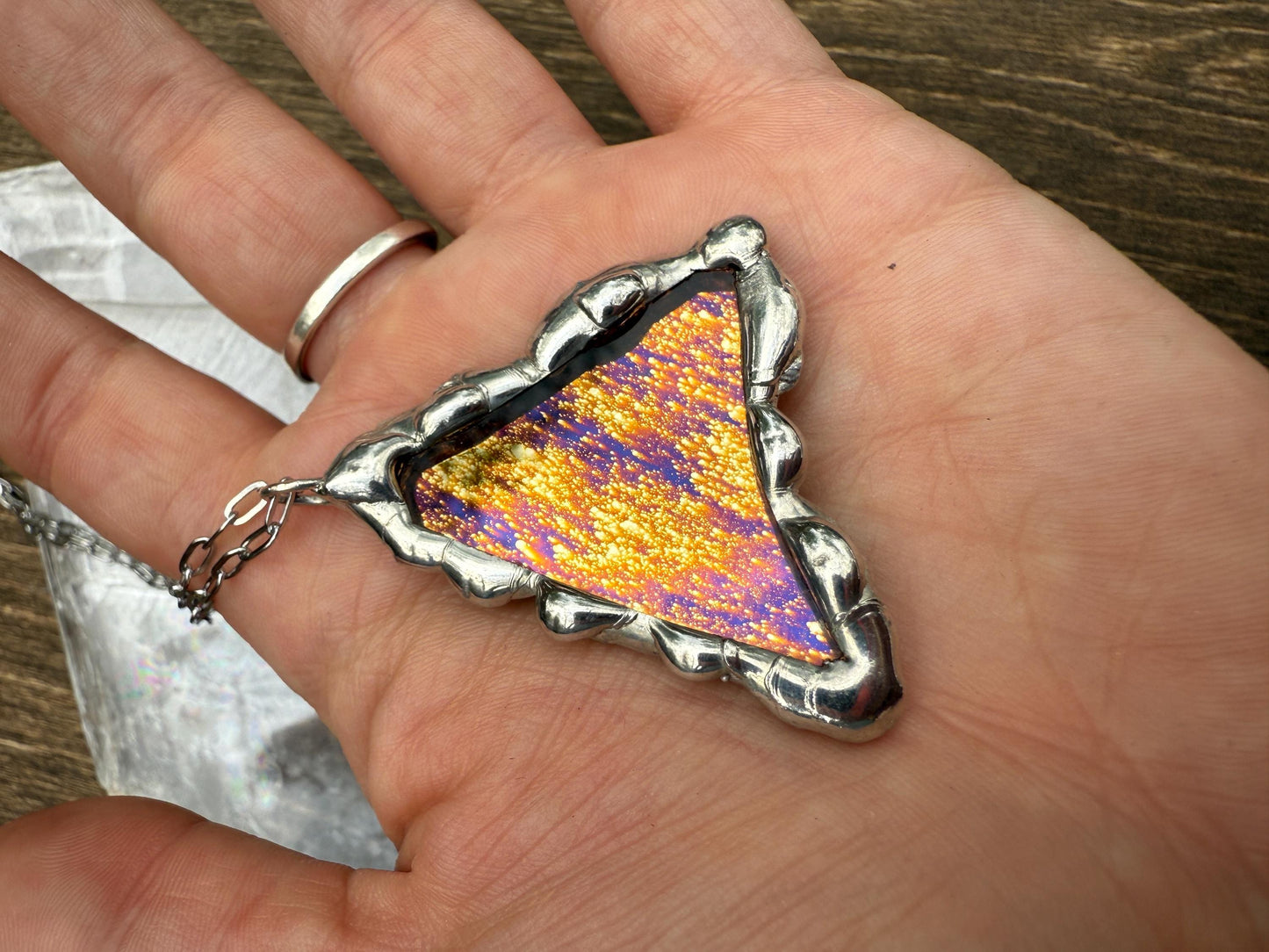 Shooting Star Stained Glass Triangle Pendant | Celestial Handmade Wearable Art + Rave Fashion for Fantasy Lovers