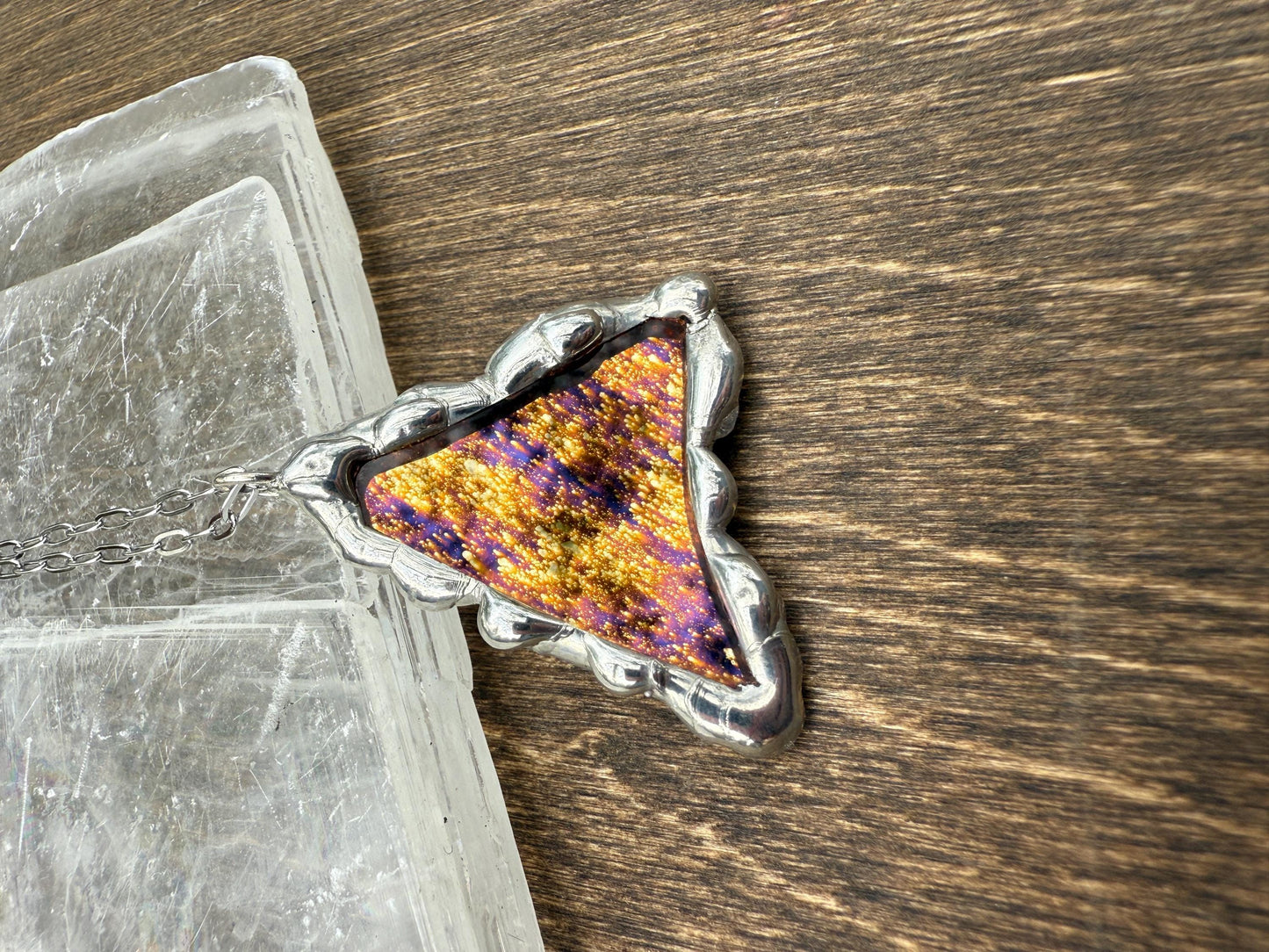 Shooting Star Stained Glass Triangle Pendant | Celestial Handmade Wearable Art + Rave Fashion for Fantasy Lovers