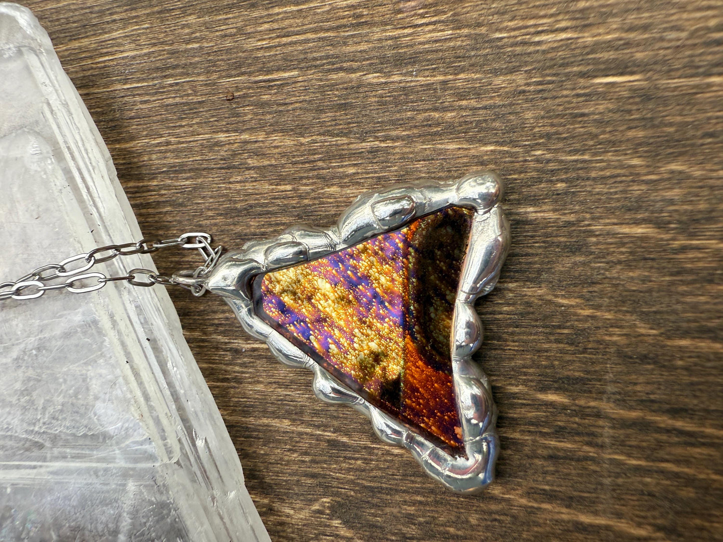 Shooting Star Stained Glass Triangle Pendant | Celestial Handmade Wearable Art + Rave Fashion for Fantasy Lovers