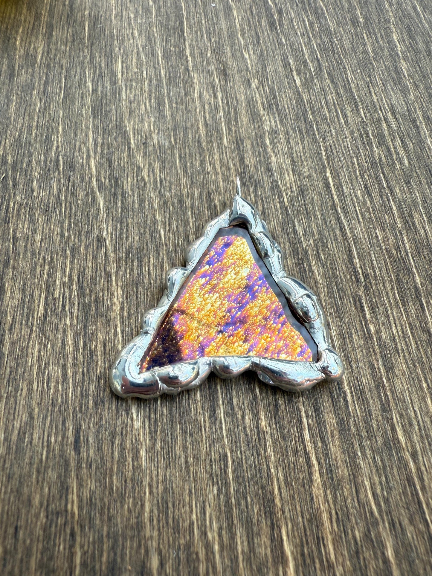 Shooting Star Stained Glass Triangle Pendant | Celestial Handmade Wearable Art + Rave Fashion for Fantasy Lovers