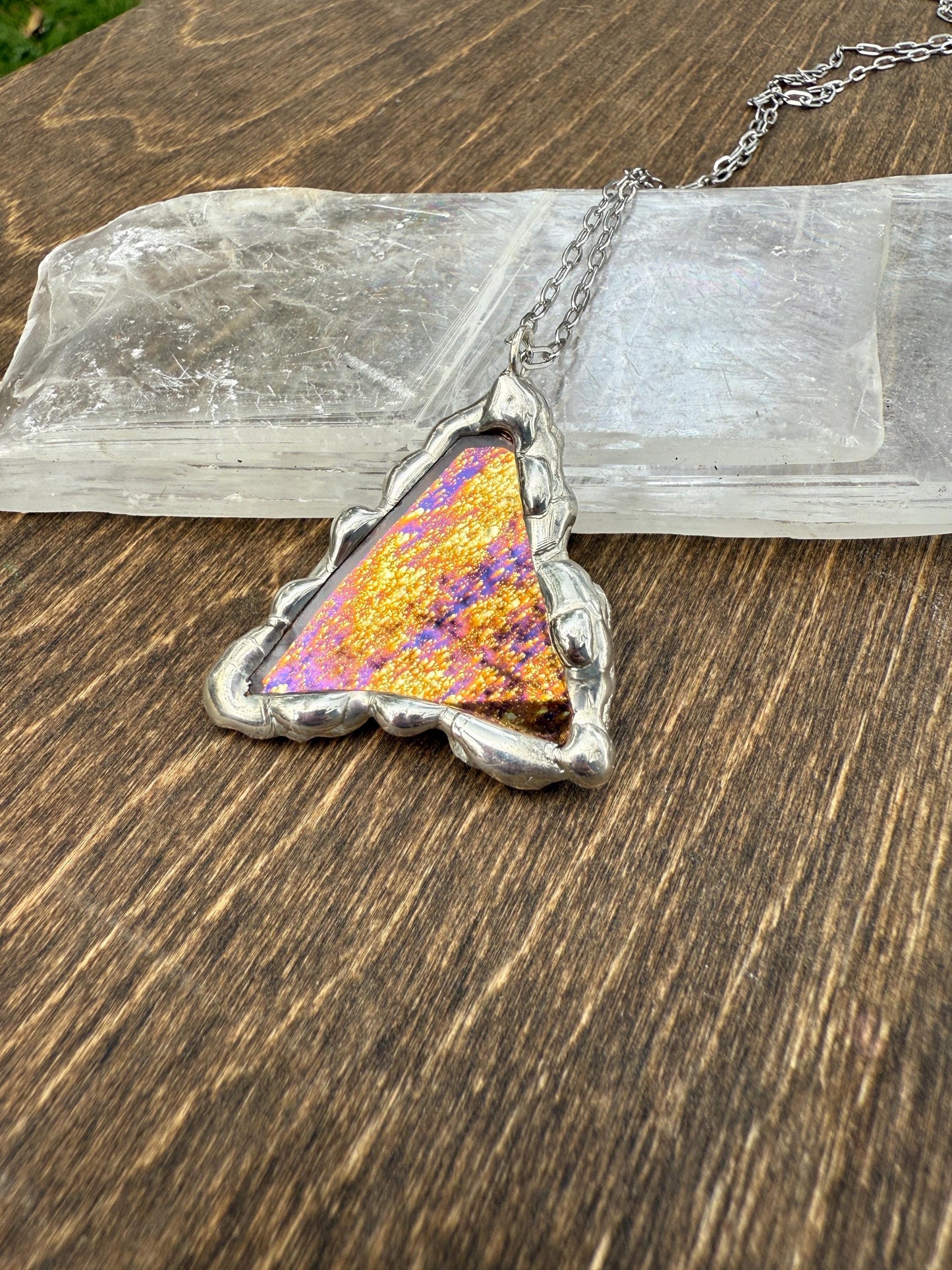 Shooting Star Stained Glass Triangle Pendant | Celestial Handmade Wearable Art + Rave Fashion for Fantasy Lovers