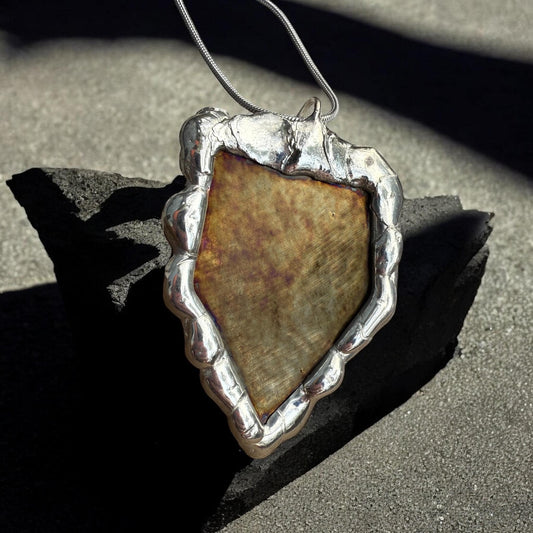 Gold Stained Glass Pendant | Diamond Shaped Handmade Wearable Art + Rave Fashion for Fantasy Lovers