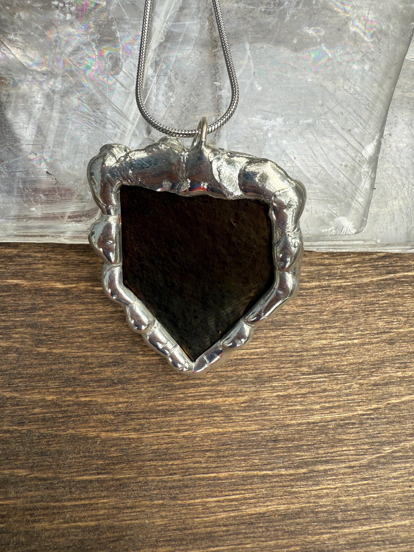 Gold Stained Glass Pendant | Diamond Shaped Handmade Wearable Art + Rave Fashion for Fantasy Lovers